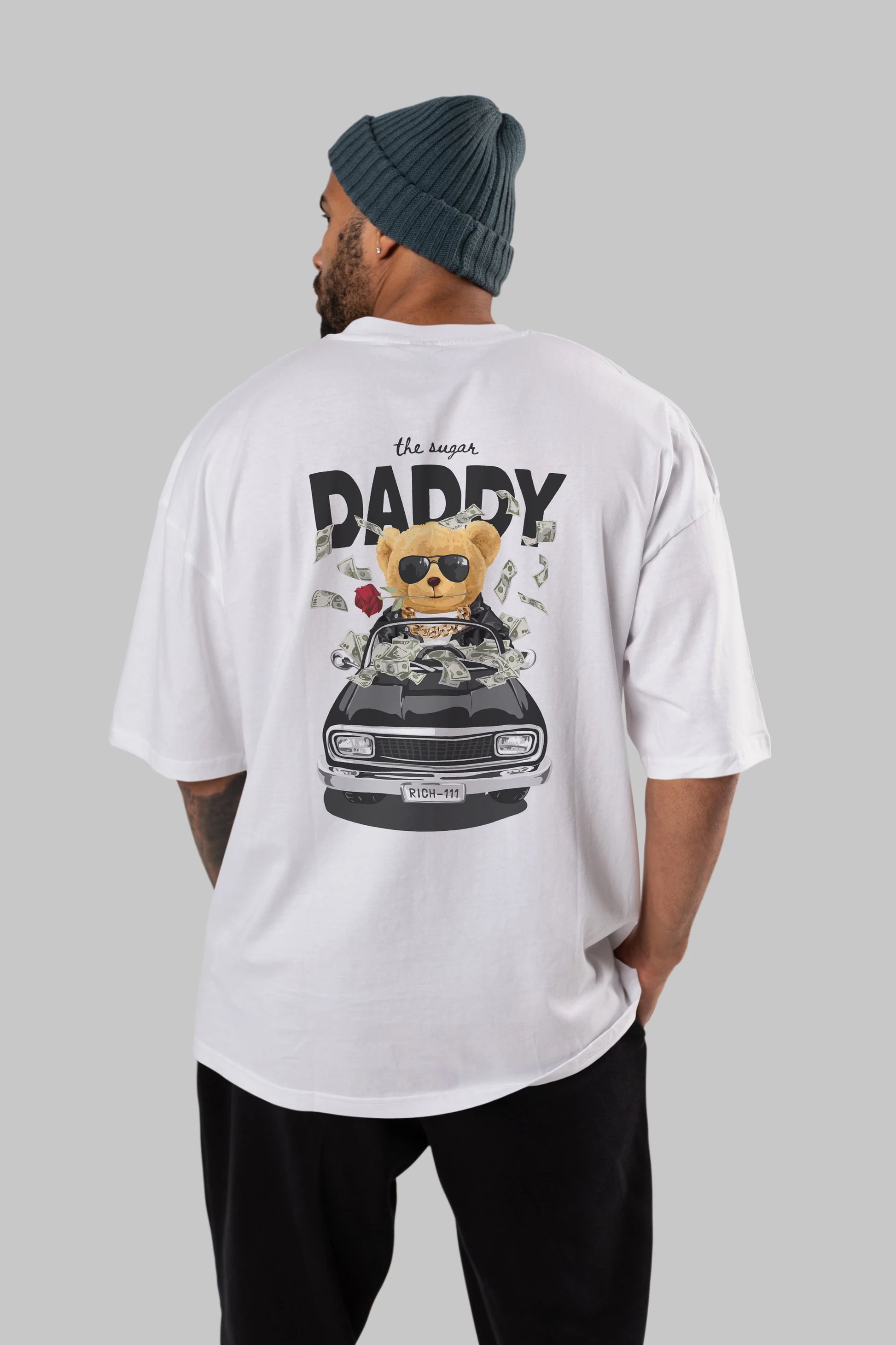 Teddy Bear Daddy Arka Baskılı Oversize t-shirt Erkek Kadın Unisex %100 Pamuk
