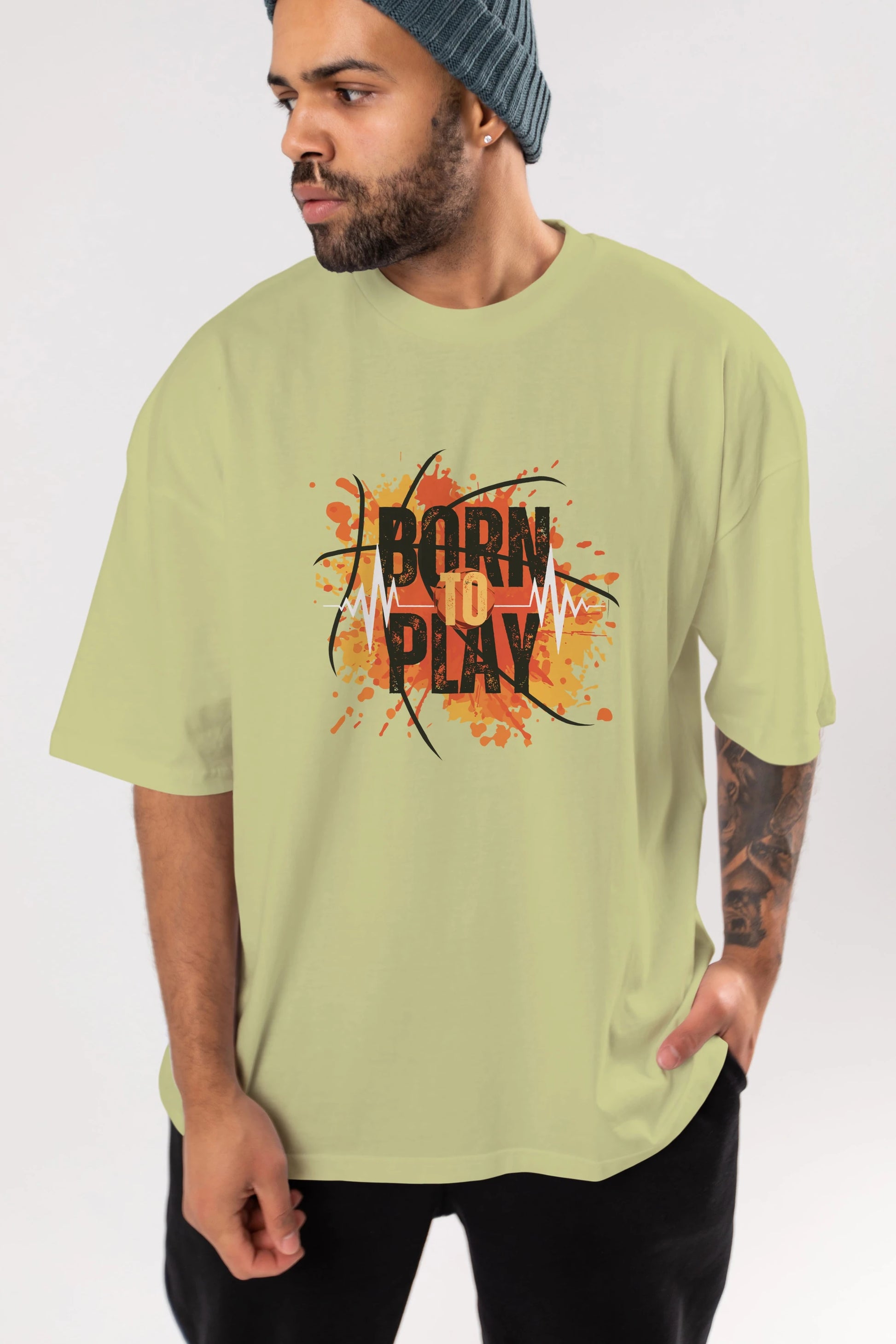 Born to Play Yazılı Ön Baskılı Oversize t-shirt Erkek Kadın Unisex