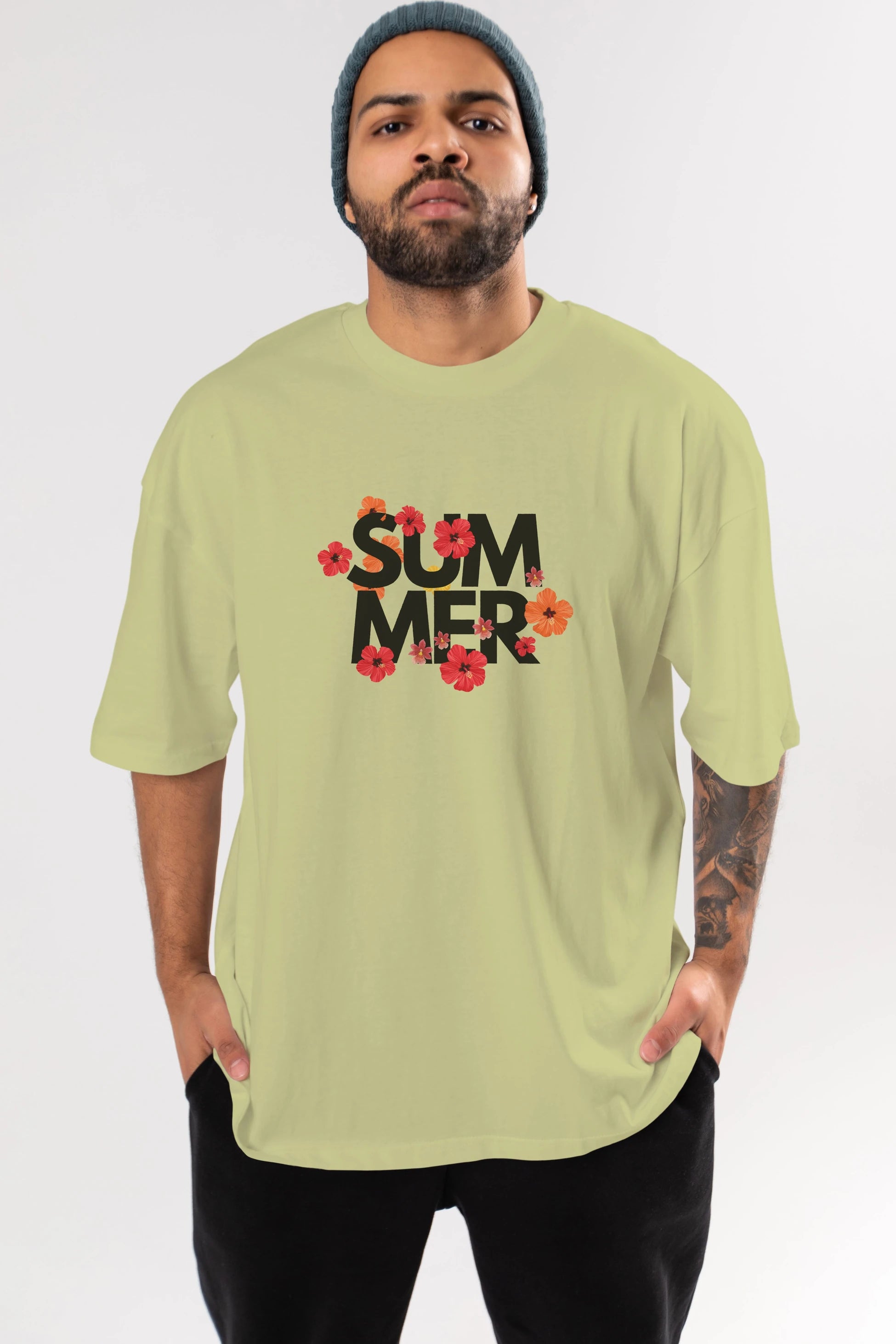 Summer Yazılı 2 Ön Baskılı Oversize t-shirt Erkek Kadın Unisex
