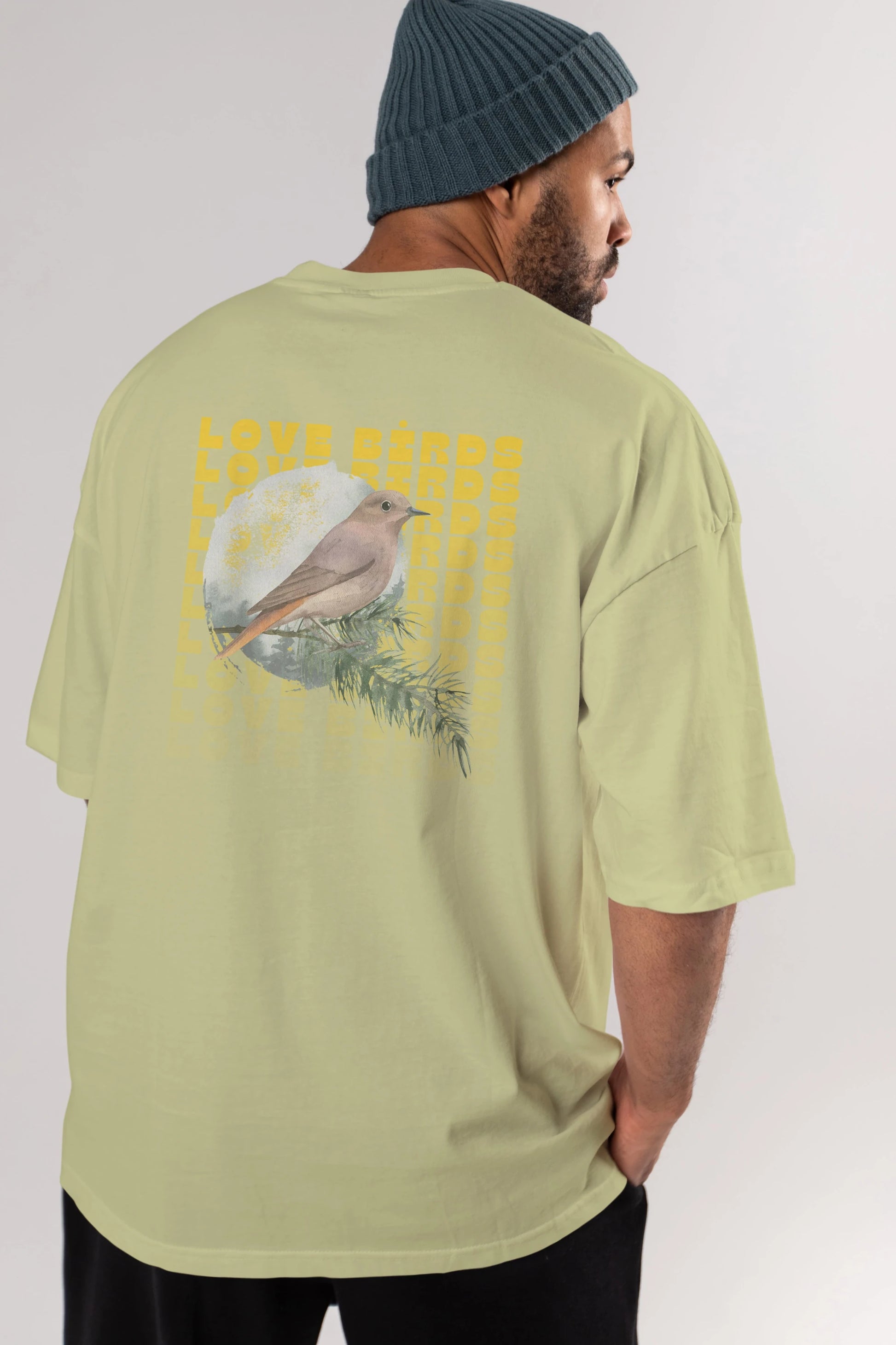 Love Birds Yazılı Arka Baskılı Oversize t-shirt Erkek Kadın Unisex