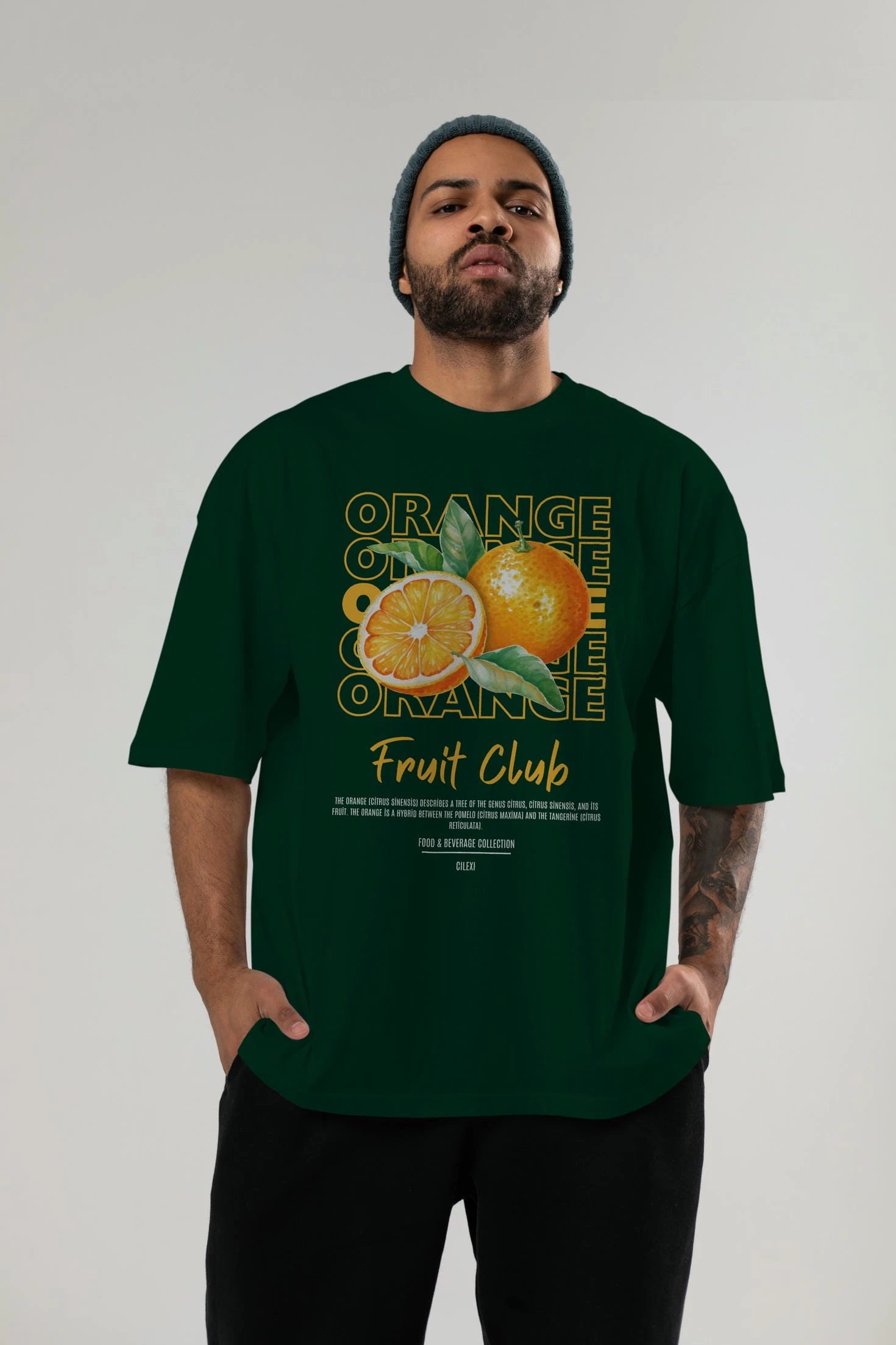 Orange Ön Baskılı Oversize t-shirt Erkek Kadın Pamuk Bisiklet Yaka tişort