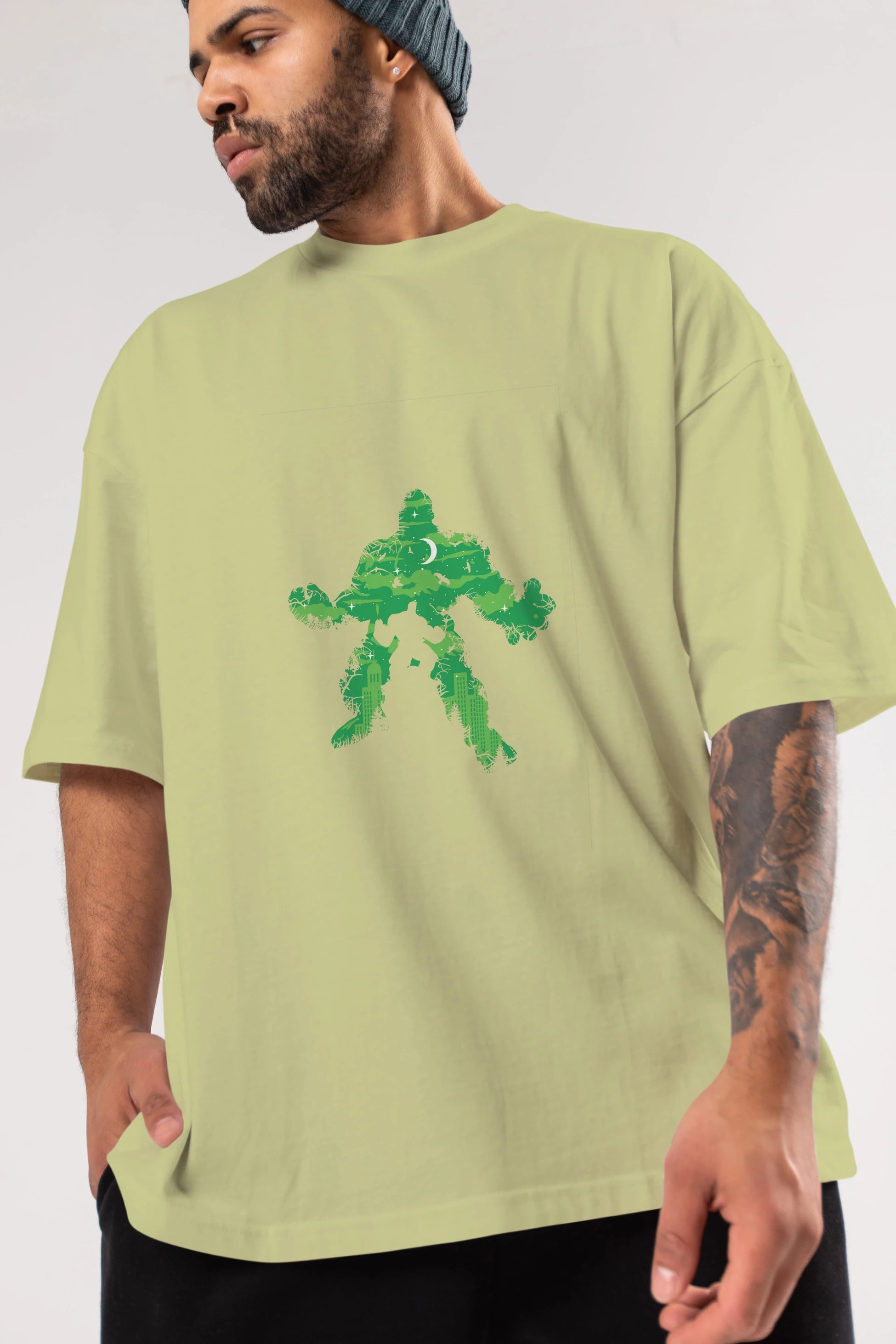 Green Monster Ön Baskılı Oversize t-shirt %100 pamuk Erkek Kadın Unisex