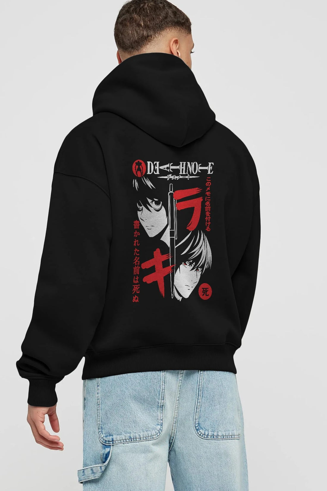 DEATHNOTE L vs KIRA Anime Arka Baskılı Hoodie Oversize Kapüşonlu Sweatshirt Erkek Kadın Unisex