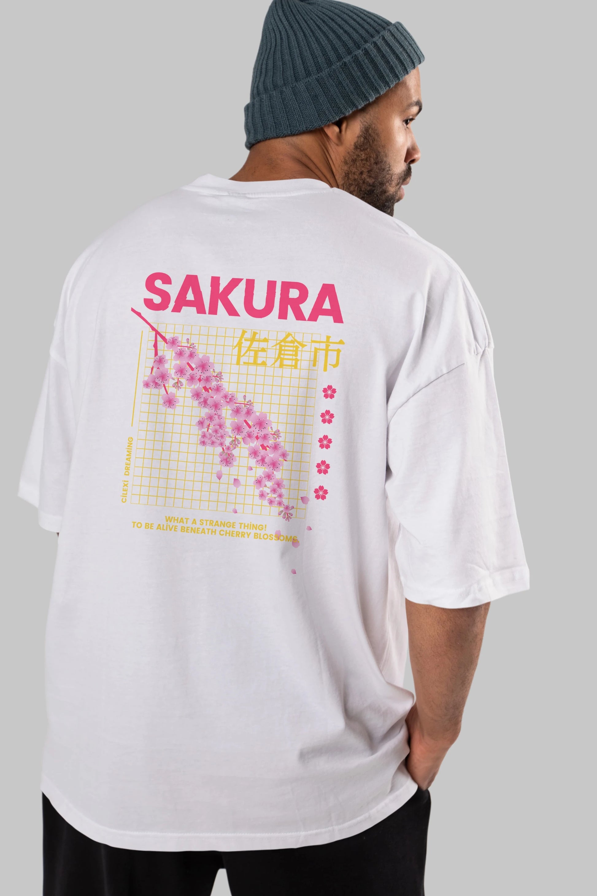Sakura Streetwear Arka Baskılı Oversize t-shirt Erkek Kadın Unisex