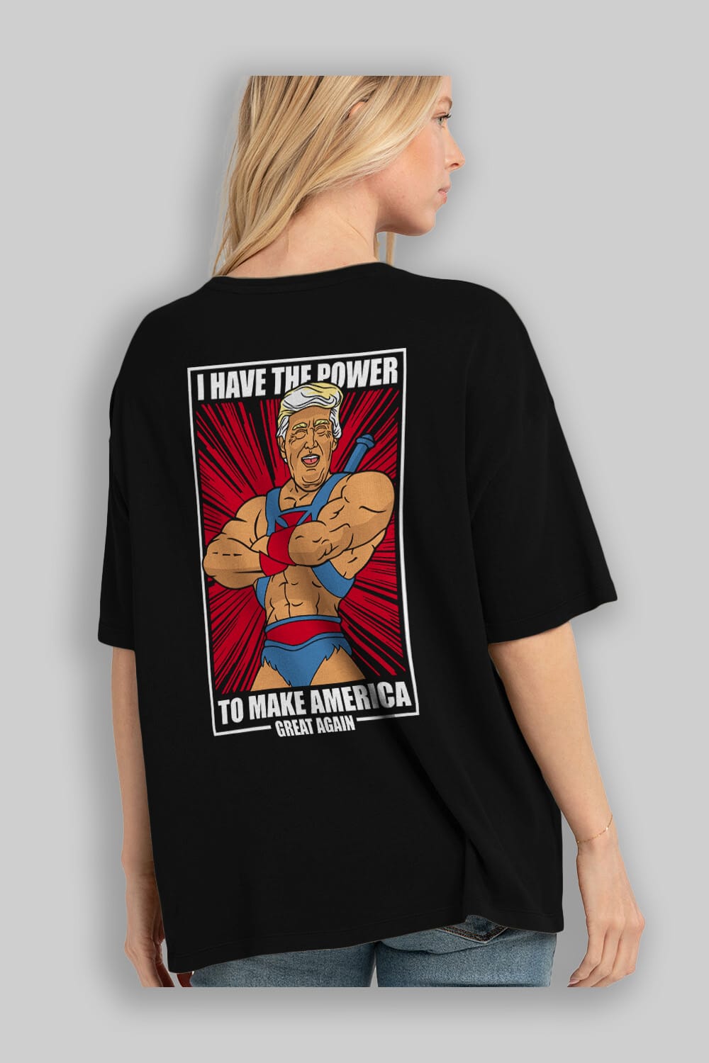 Trump Heman Arka Baskılı Oversize t-shirt Erkek Kadın Unisex %100 Pamuk tişort