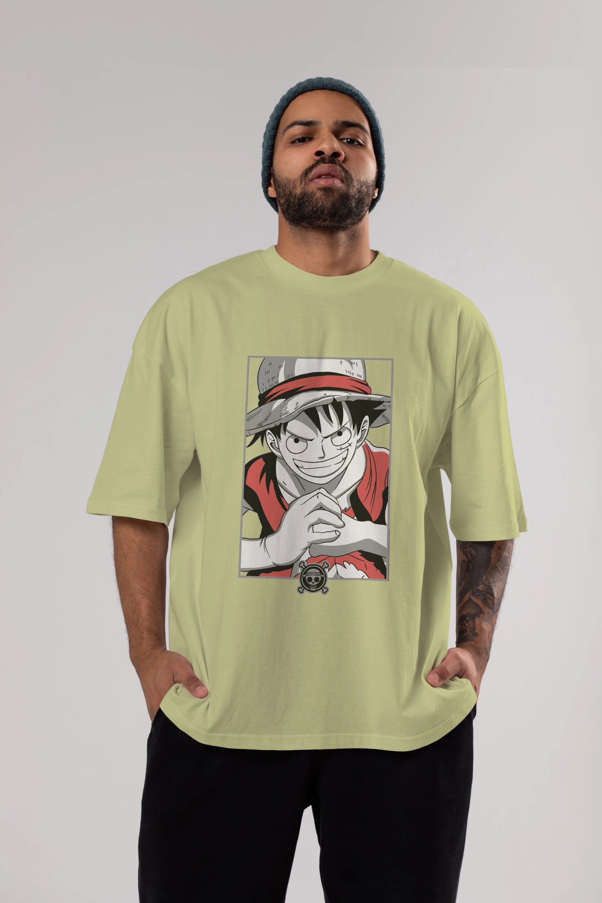 LUFF D. MONKEY OnePiece Anime Ön Baskılı Oversize t-shirt %100 pamuk Erkek Kadın Unisex