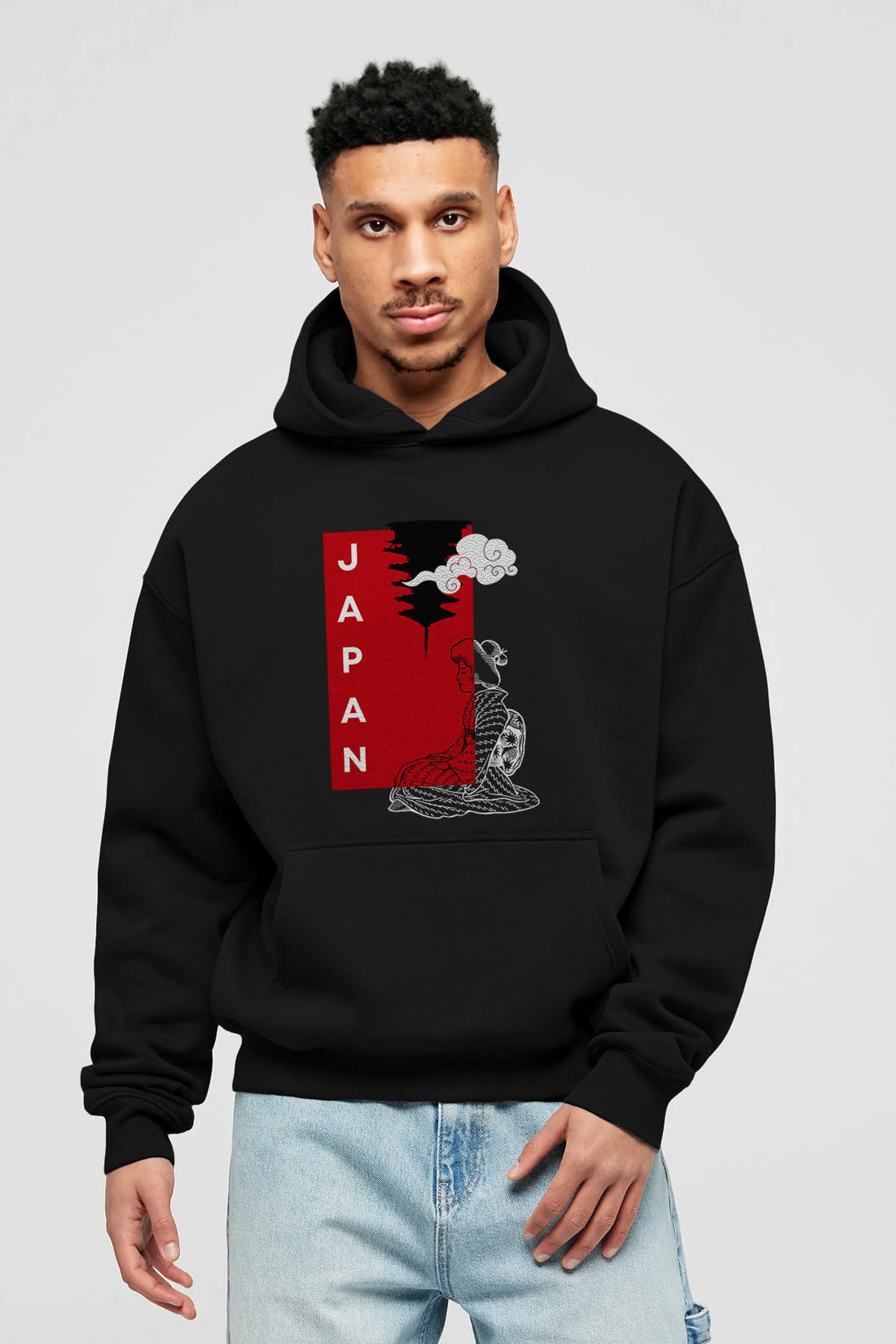 Japan Yazılı Streetwear Ön Baskılı Oversize Hoodie Kapüşonlu Sweatshirt Erkek Kadın Unisex