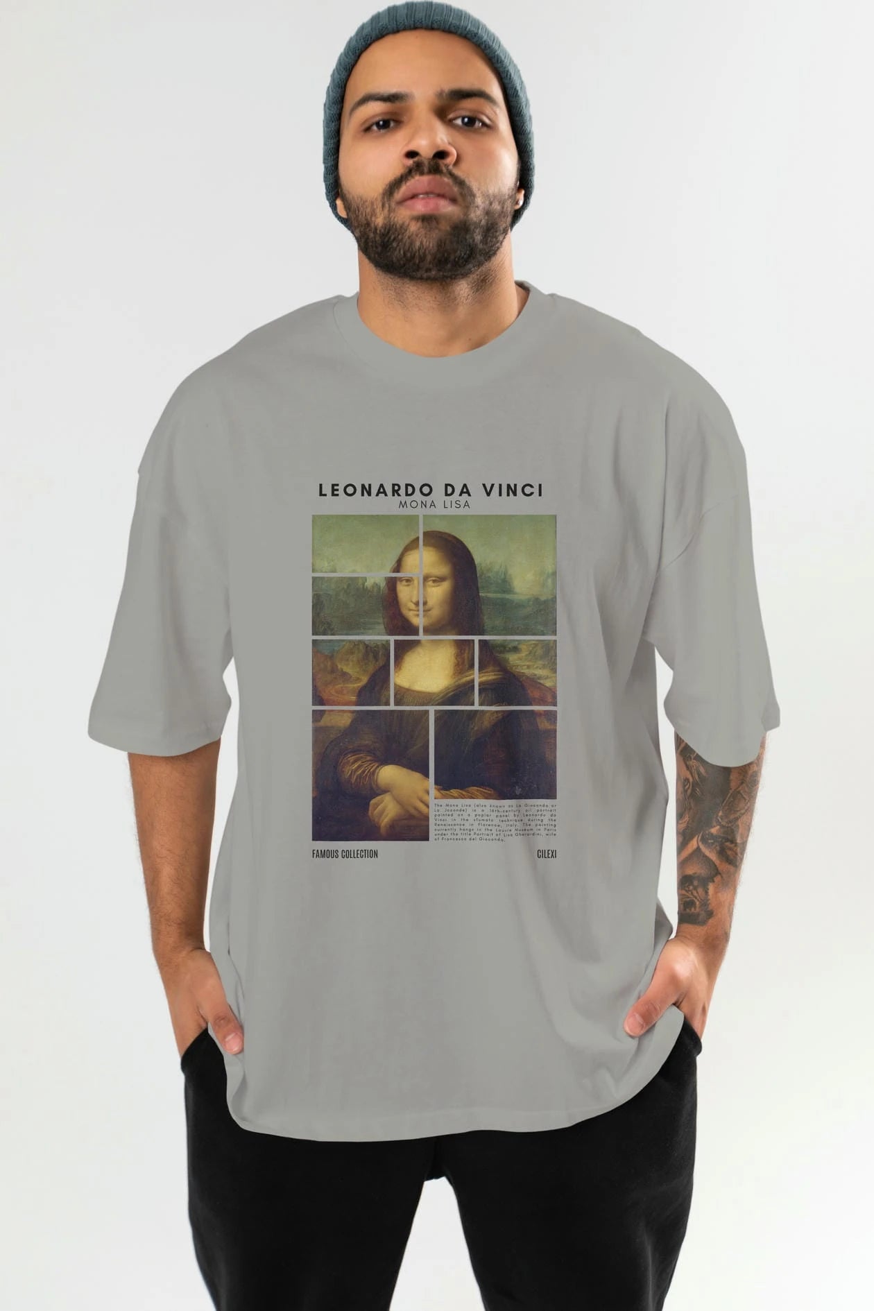 Leonardo Da Vinci Mona Lisa ön Baskılı Oversize t-shirt Erkek Kadın Bisiklet Yaka Pamuk tişort