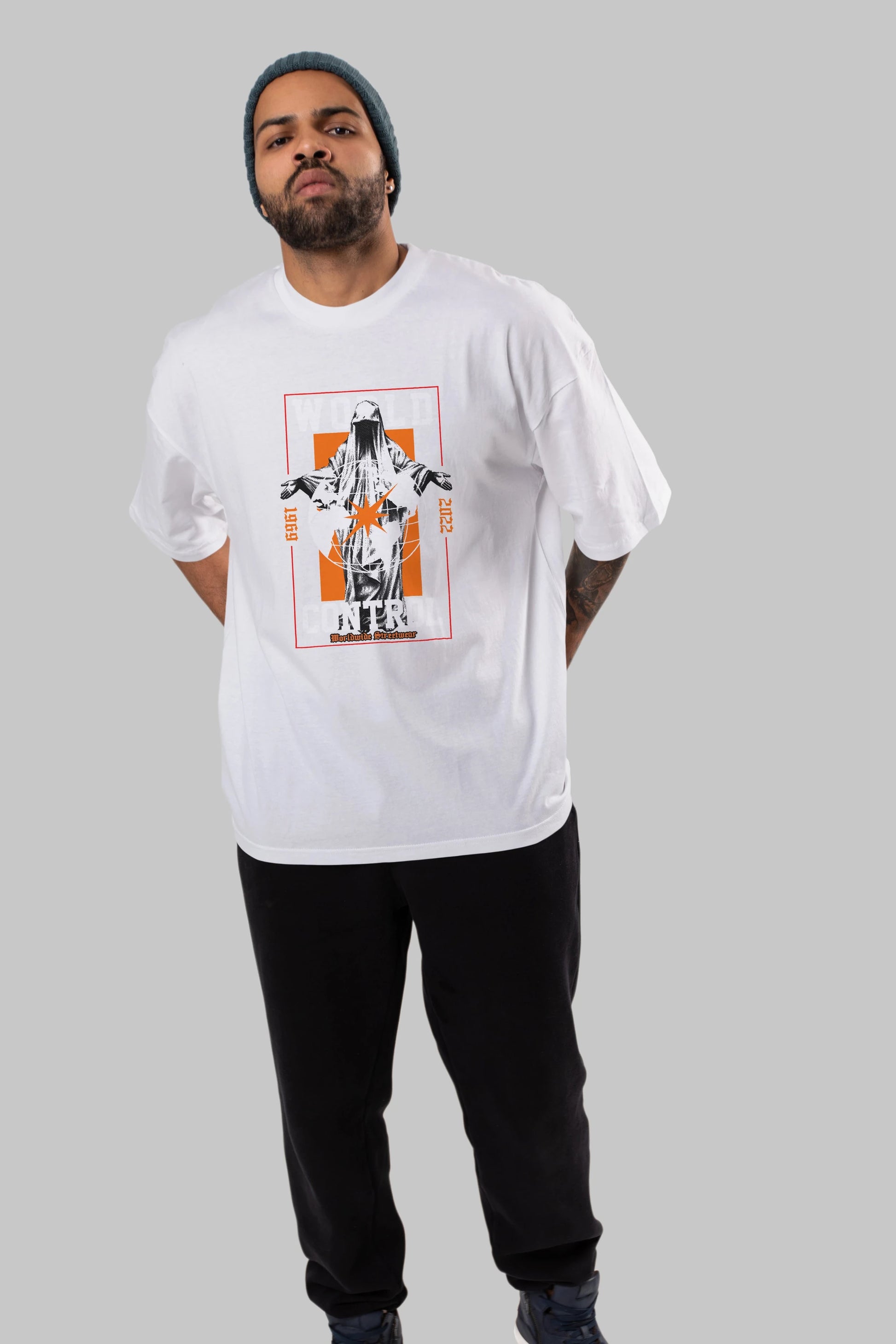 World Control Ön Baskılı Oversize t-shirt Erkek Kadın Unisex