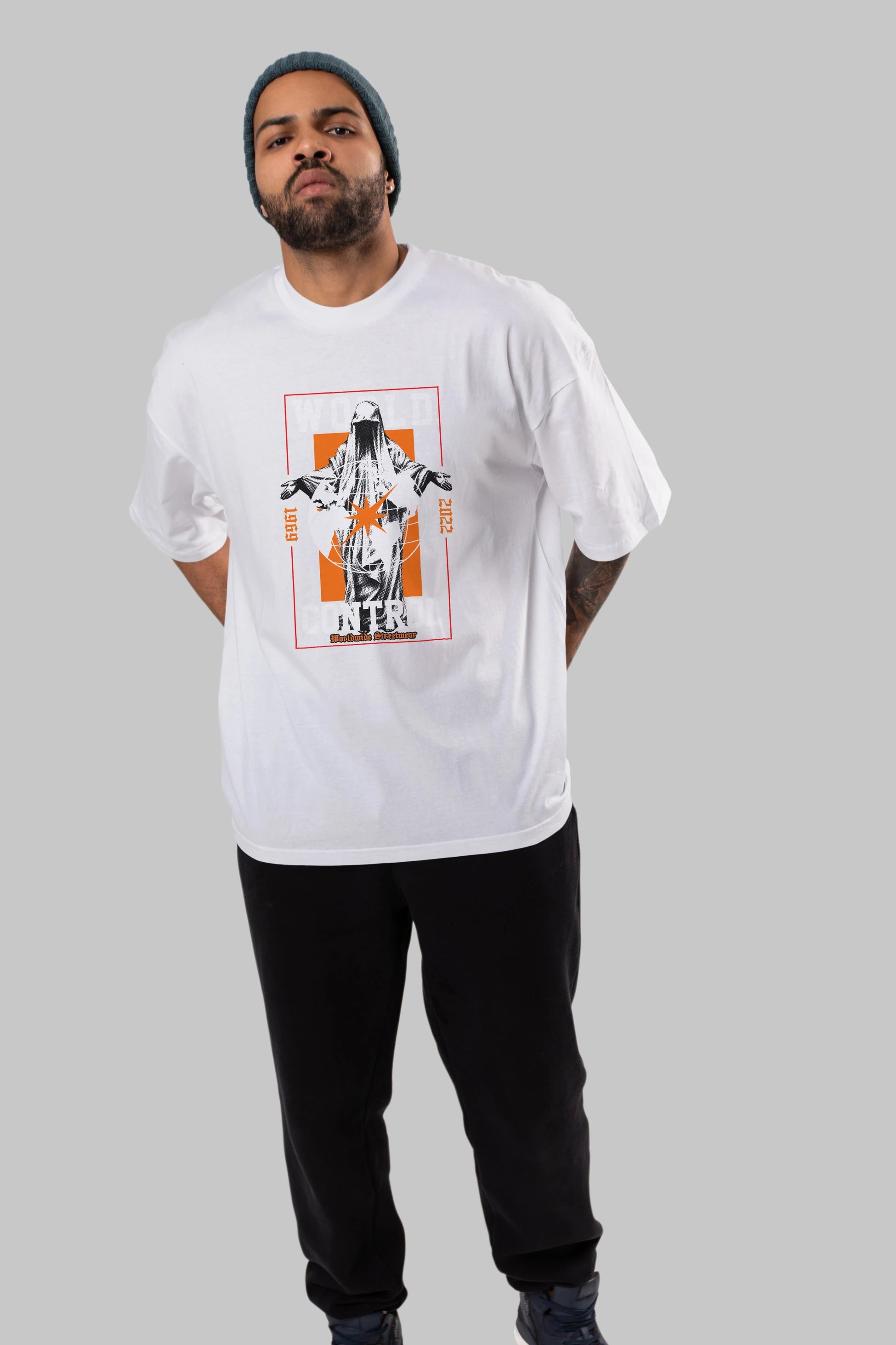 World Control Ön Baskılı Oversize t-shirt Erkek Kadın Unisex