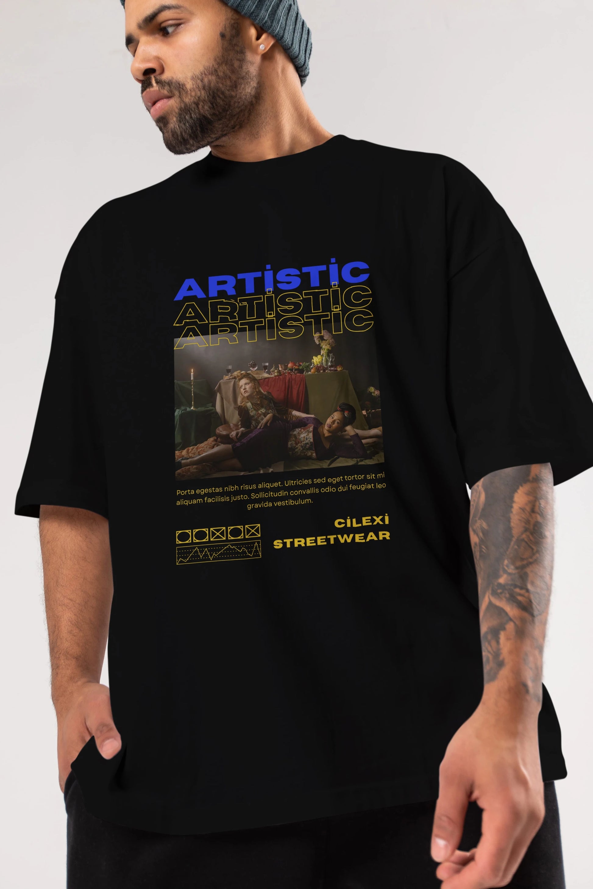 Artistic Yazılı Streetwear Ön Baskılı Oversize t-shirt Erkek Kadın Unisex