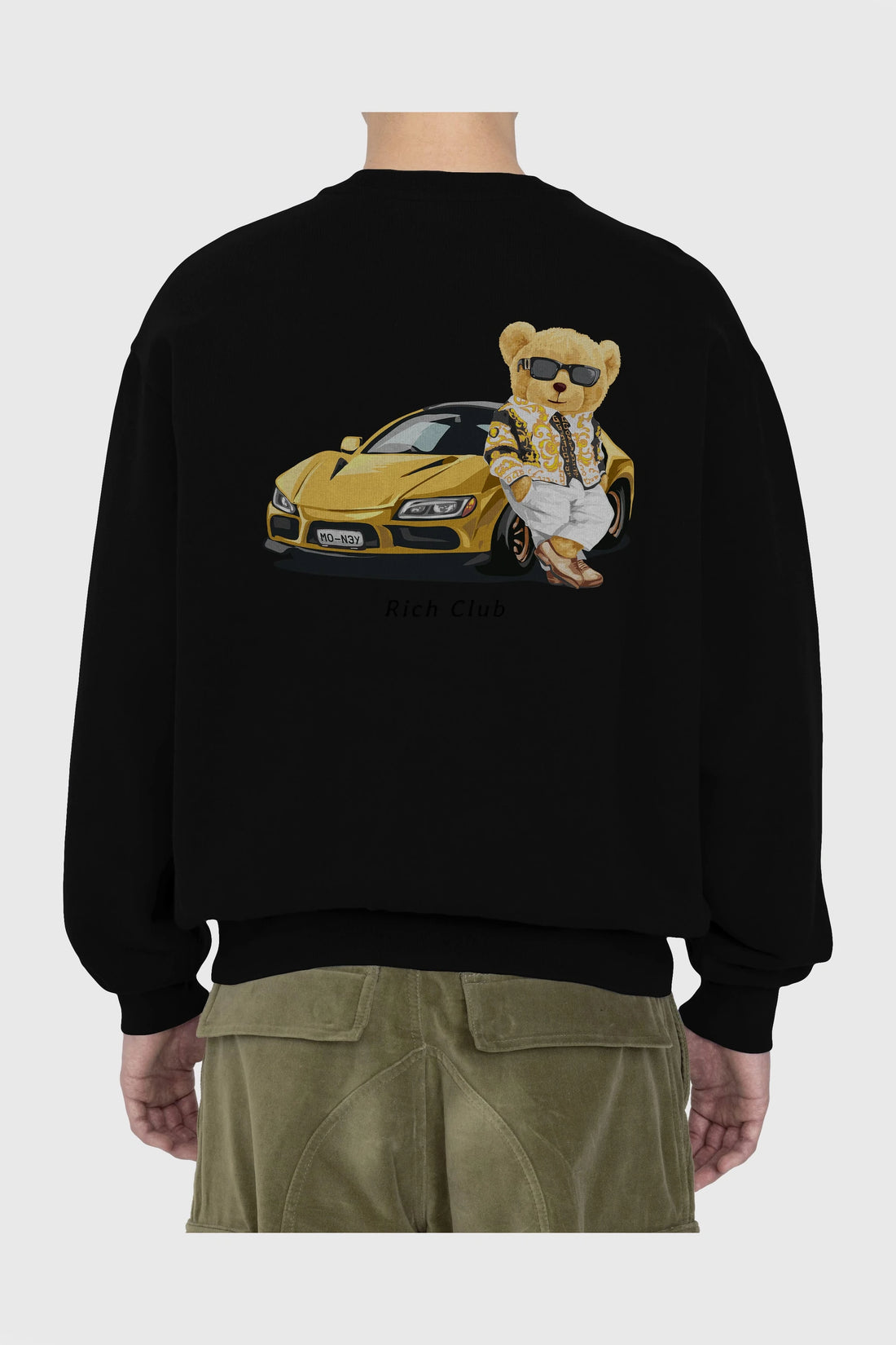 Teddy Bear Rich Club Arka Baskılı Oversize Sweatshirt Erkek Kadın Unisex