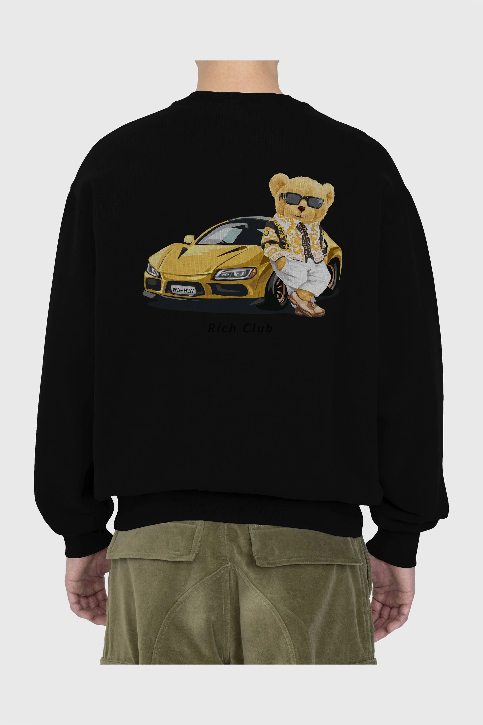 Teddy Bear Rich Club Arka Baskılı Oversize Sweatshirt Erkek Kadın Unisex