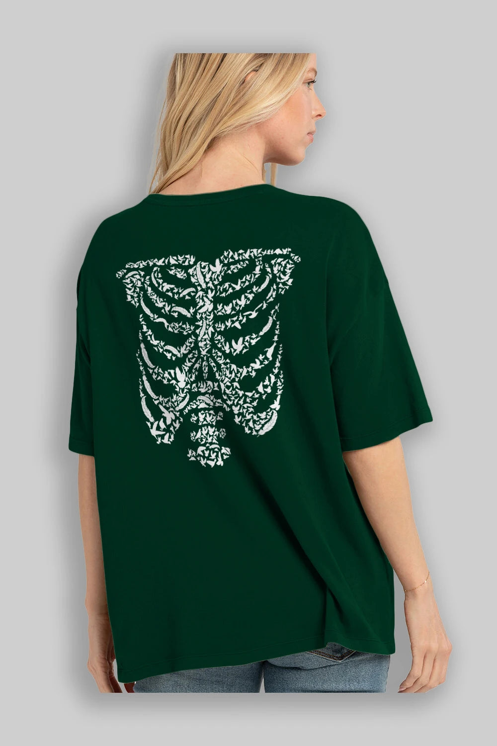 Ribcage Bird Arka Baskılı Oversize t-shirt %100 pamuk Erkek Kadın Unisex