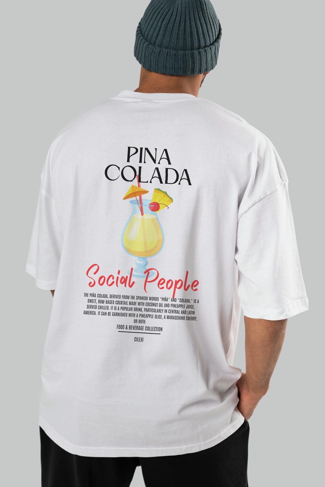 Pına Colada Kokteyl Serisi Baskılı Oversize t-shirt Erkek Kadın Unisex %100 Pamuk Bisiklet Yaka tişort