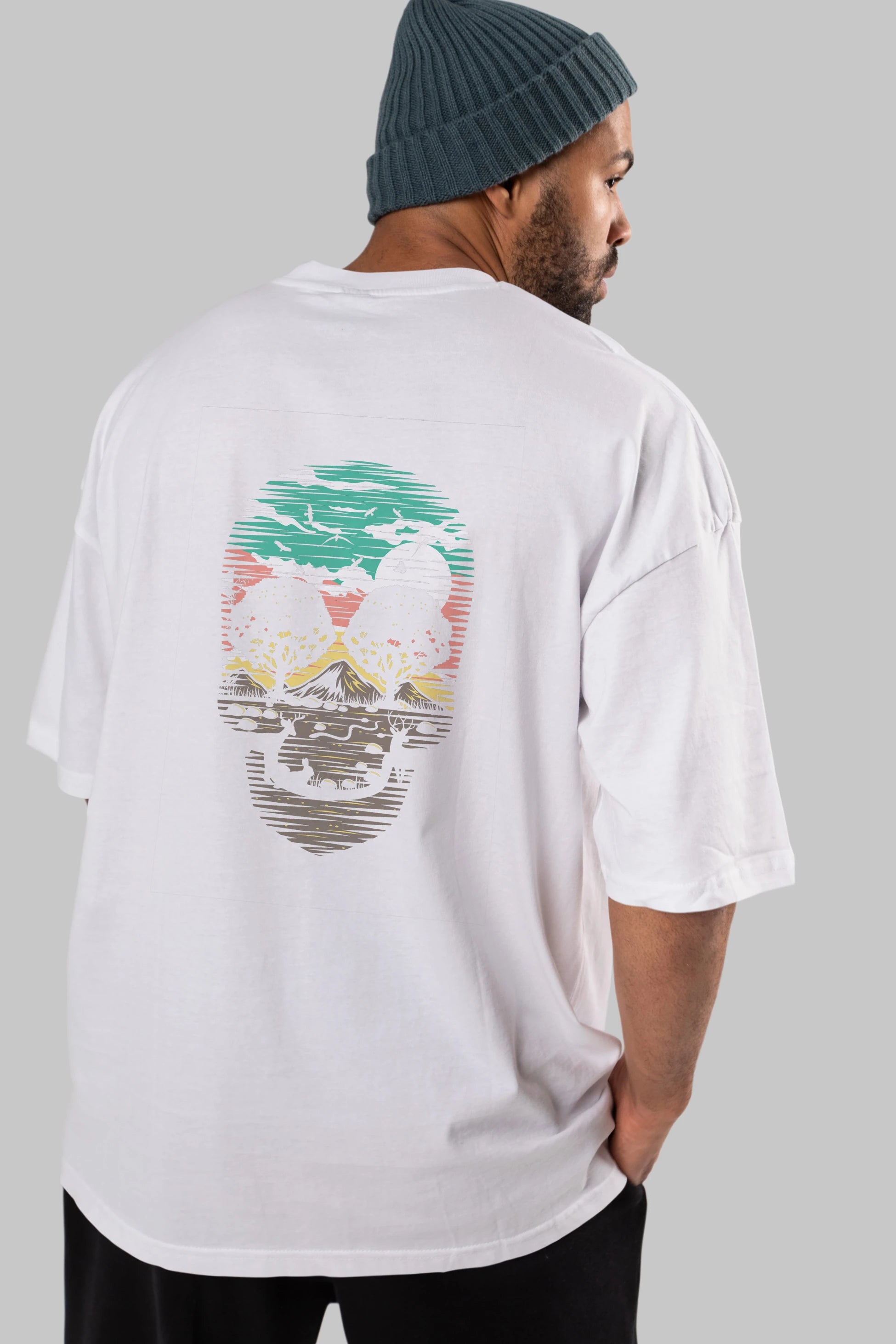 Skull Nature Arka Baskılı Oversize t-shirt %100 pamuk Erkek Kadın Unisex