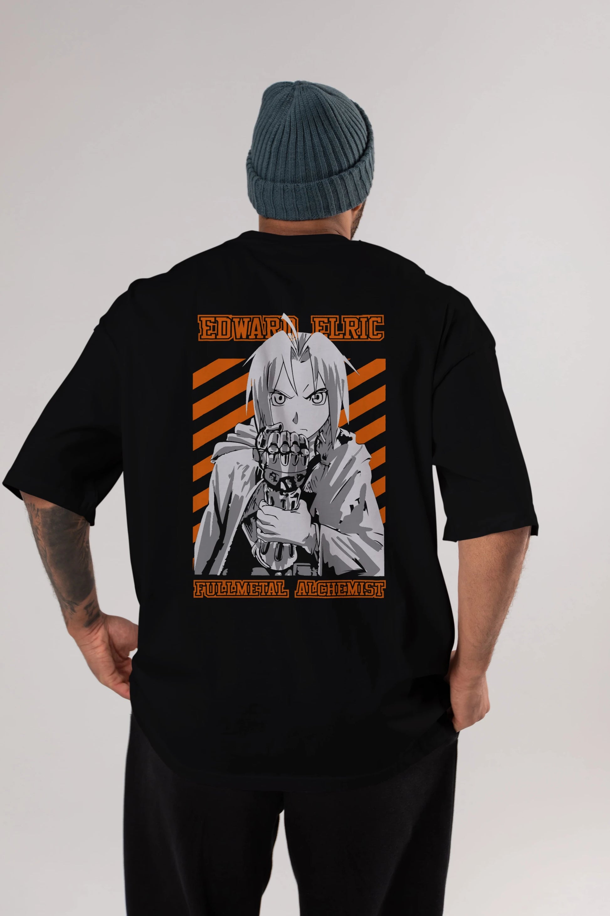 EDWARD ELRIC Anime Arka Baskılı Oversize t-shirt Erkek Kadın Unisex