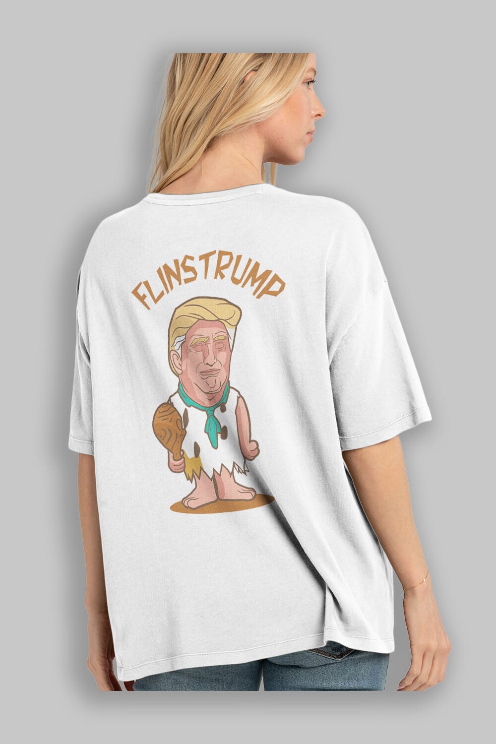 Flinstrump Arka Baskılı Oversize t-shirt Erkek Kadın Unisex %100 Pamuk tişort