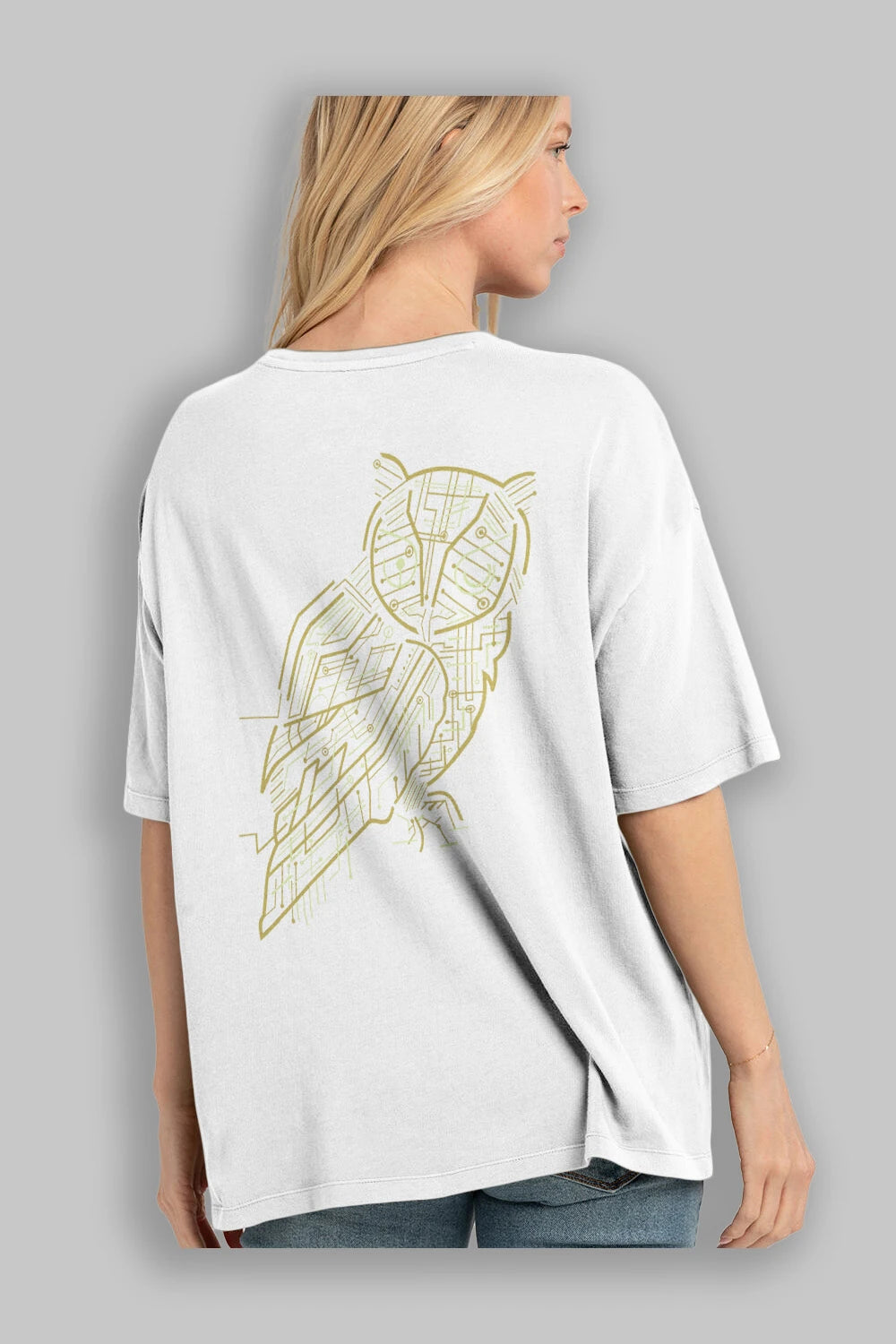 Electrical Owl Arka Baskılı Oversize t-shirt %100 pamuk Erkek Kadın Unisex