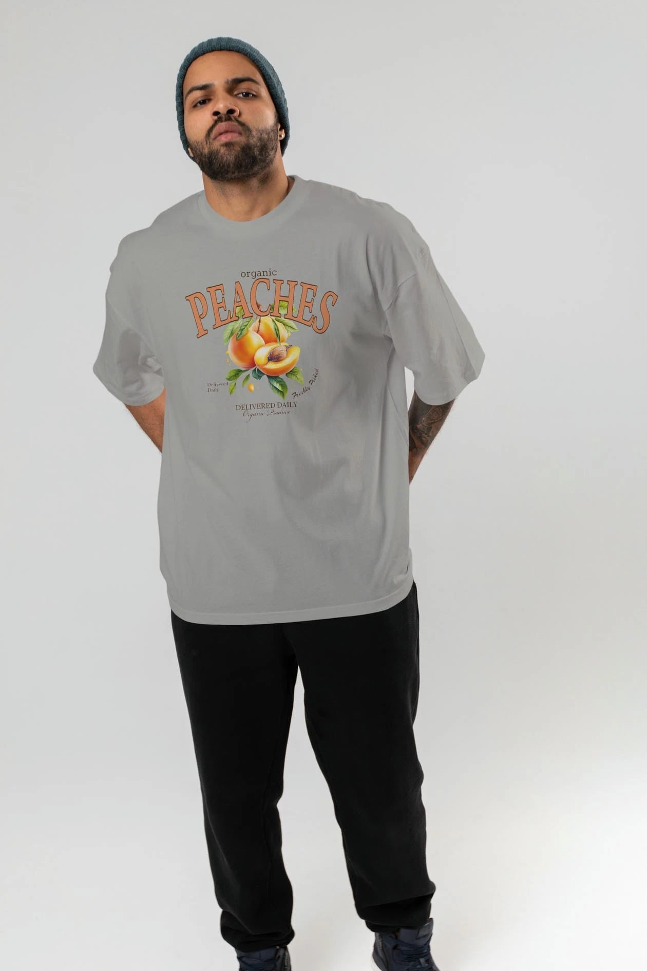 Peaches Ön Baskılı Oversize t-shirt Erkek Kadın Pamuk Bisiklet Yaka tişort