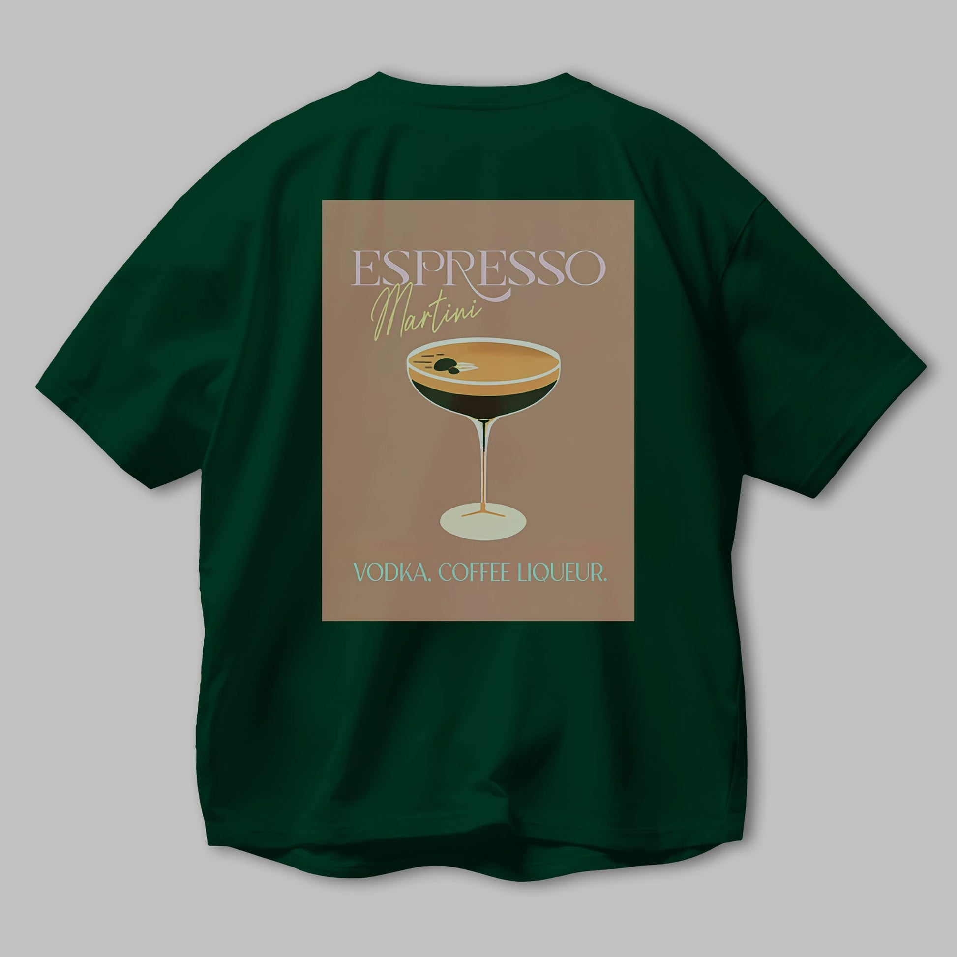 Espresso Martini Cocktail Arka Baskılı Oversize t-shirt Erkek Kadın Unisex %100 Pamuk Bisiklet Yaka tişort
