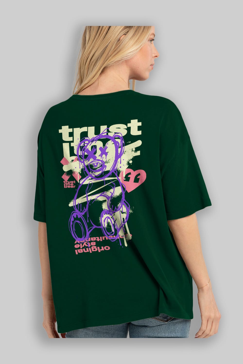 Trust The Bear 3 Arka Baskılı Oversize t-shirt Erkek Kadın Unisex