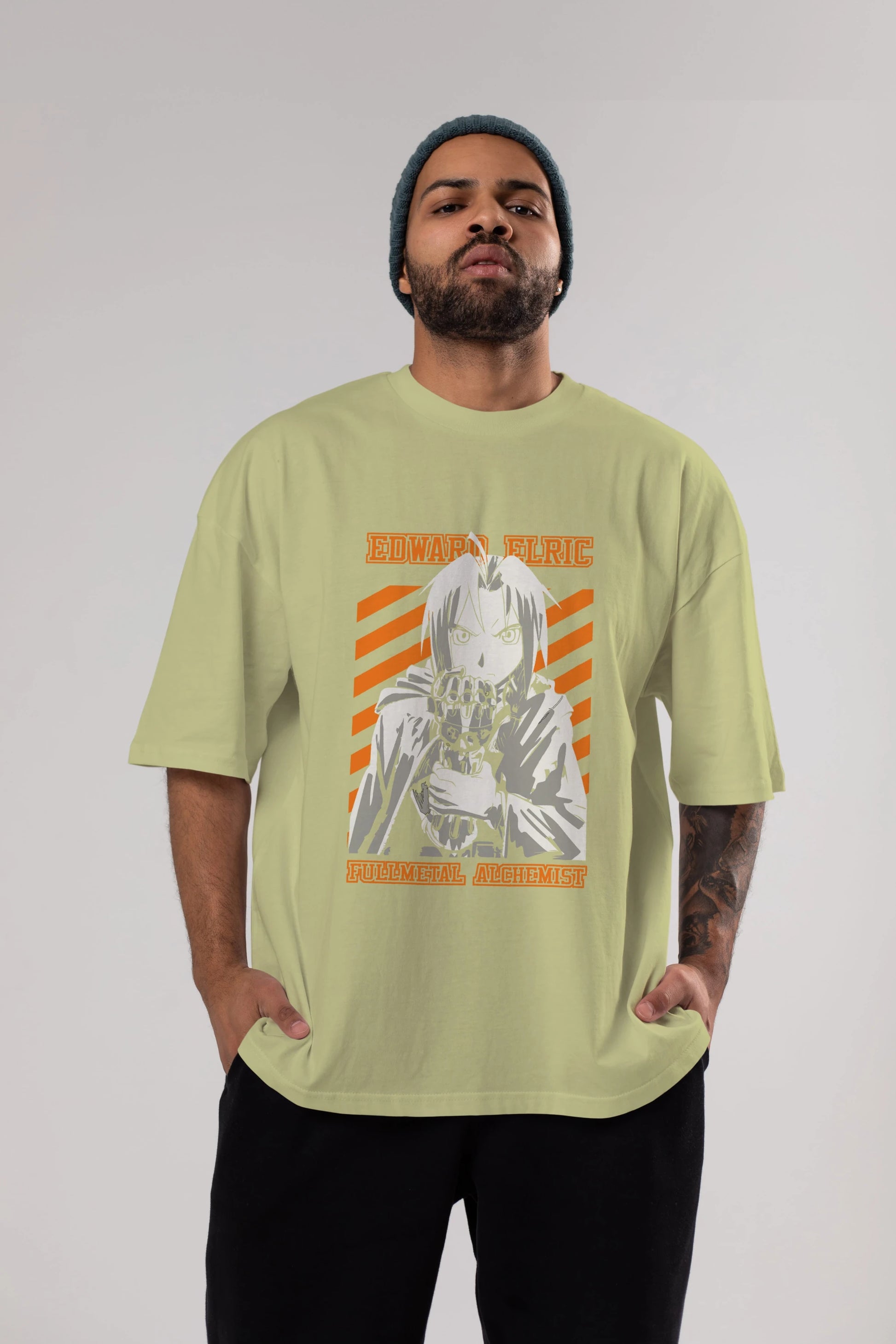 EDWARD ELRIC Anime Ön Baskılı Oversize t-shirt %100 pamuk Erkek Kadın Unisex