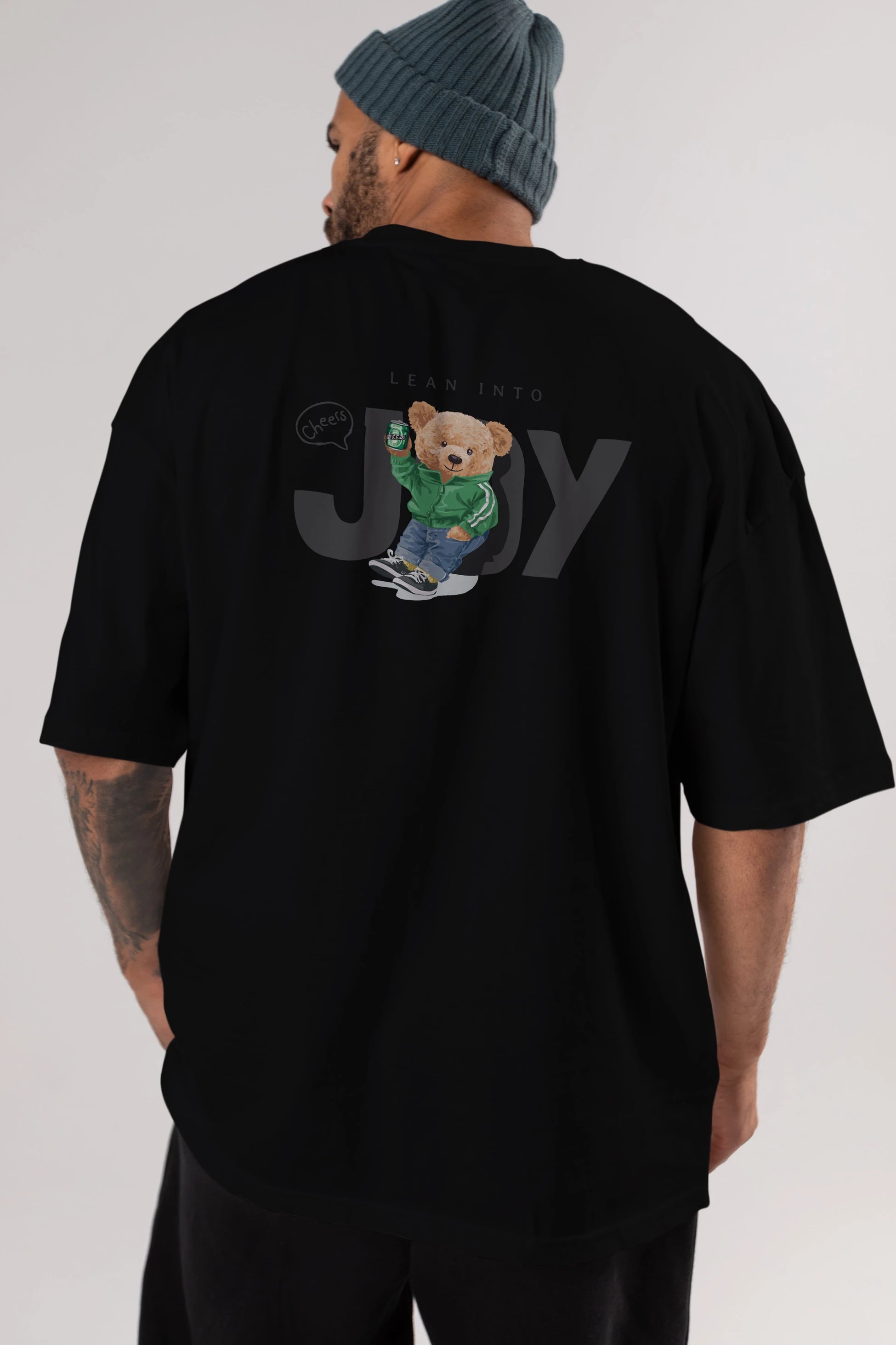 Teddy Bear Joy Arka Baskılı Oversize t-shirt Erkek Kadın Unisex %100 Pamuk