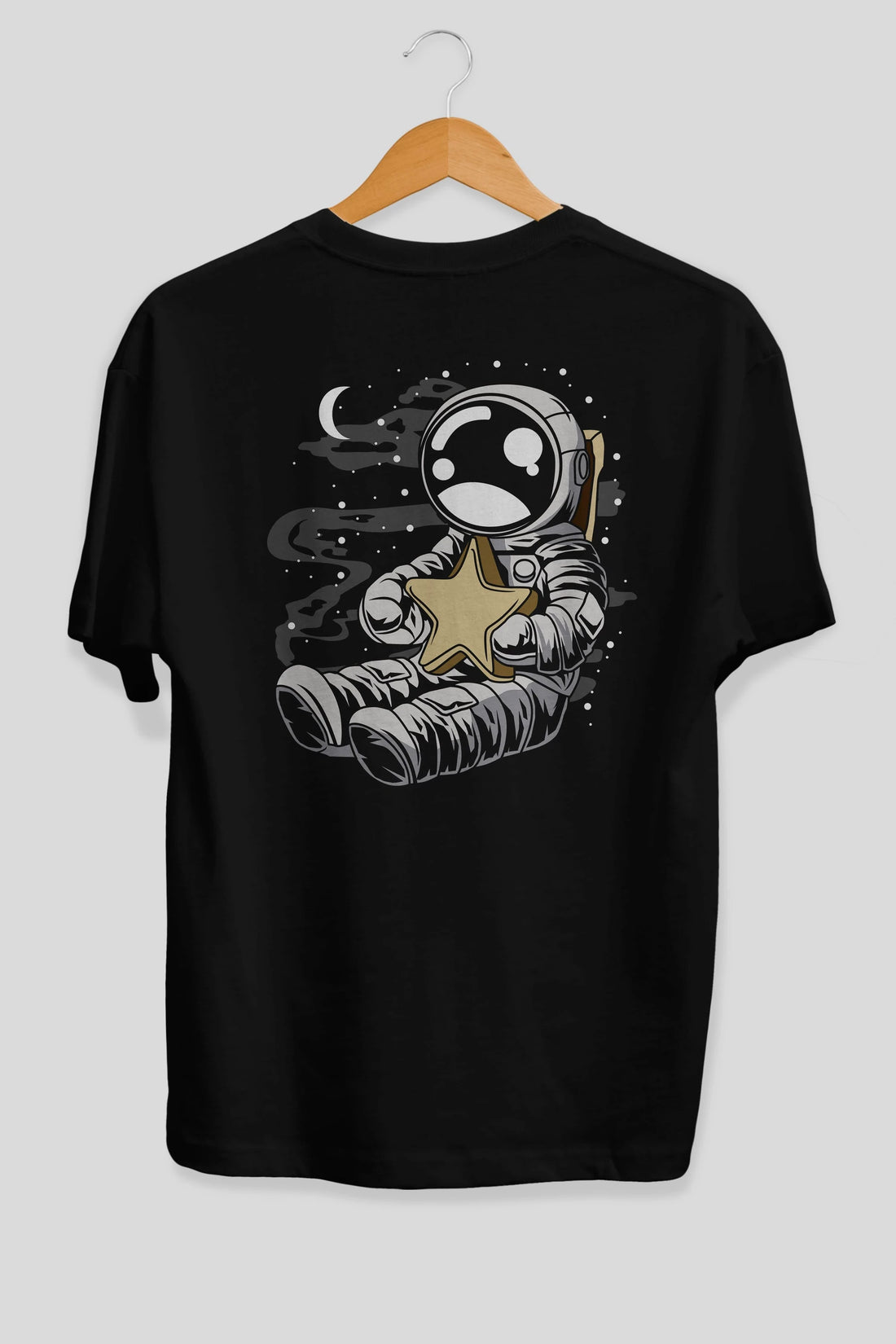 Astronaut Holding The Star Arka Baskılı Oversize t-shirt Erkek Kadın Unisex