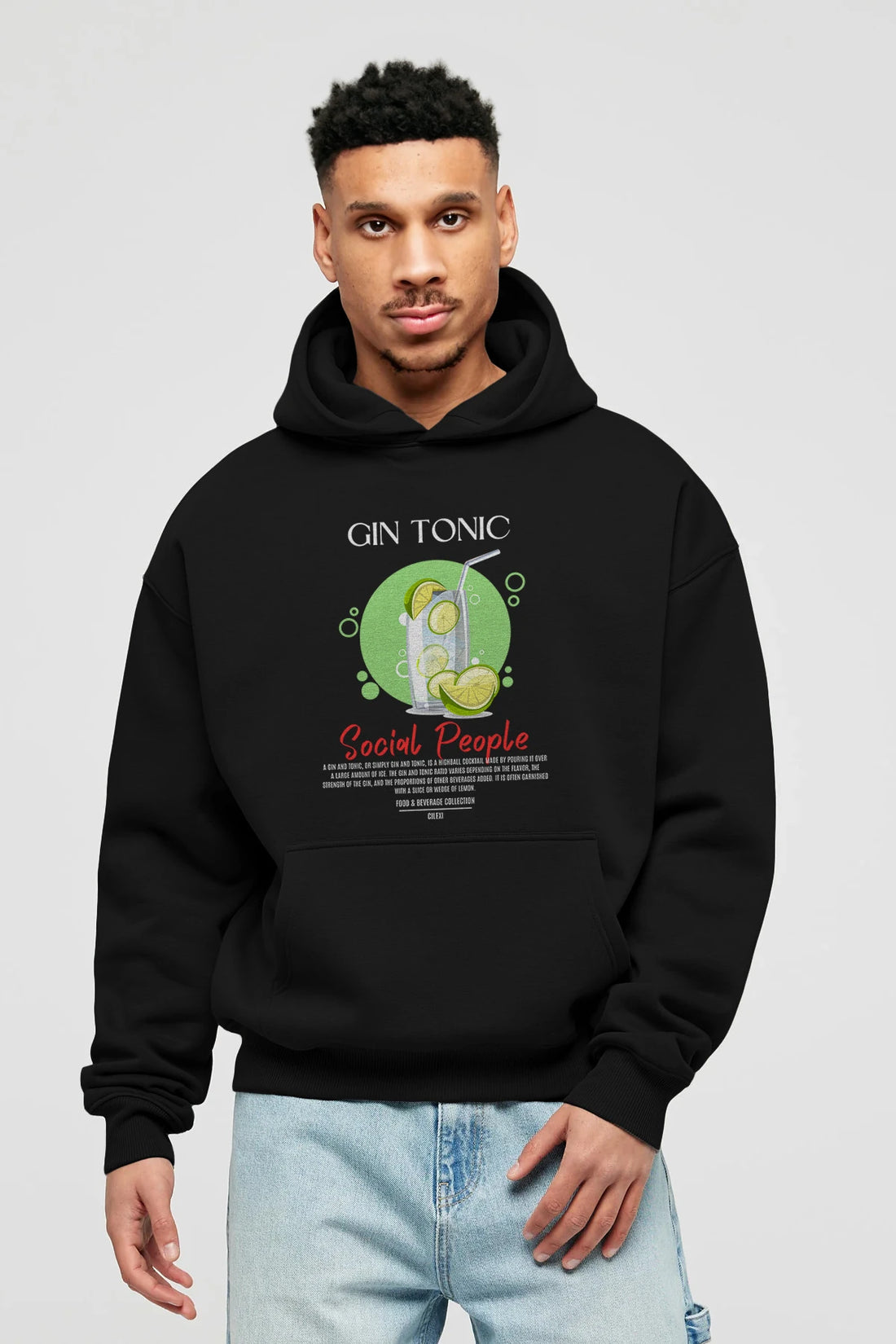 Gin Tonic Kokteyl Ön Baskılı Hoodie Oversize Kapüşonlu Sweatshirt Erkek Kadın