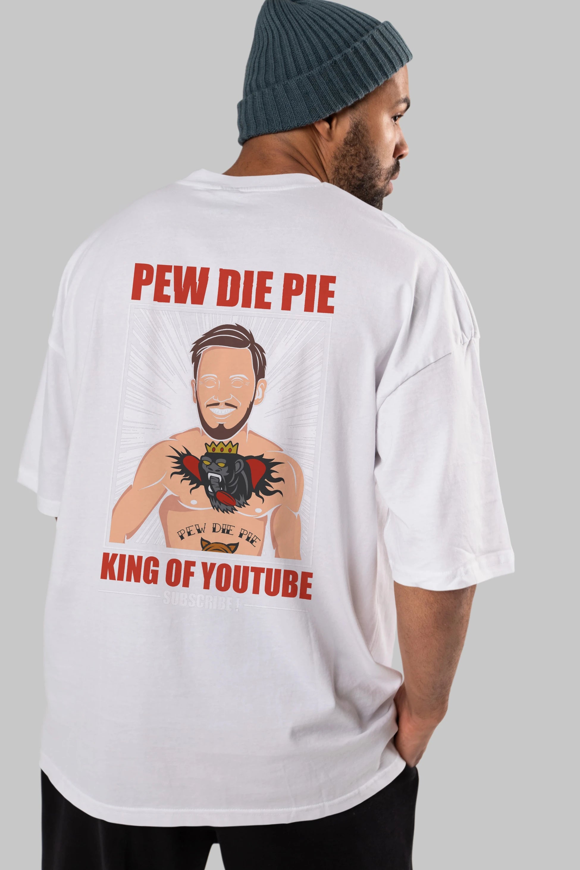 Pew Die Pie Fighter Arka Baskılı Oversize t-shirt Erkek Kadın Unisex %100 Pamuk tişort