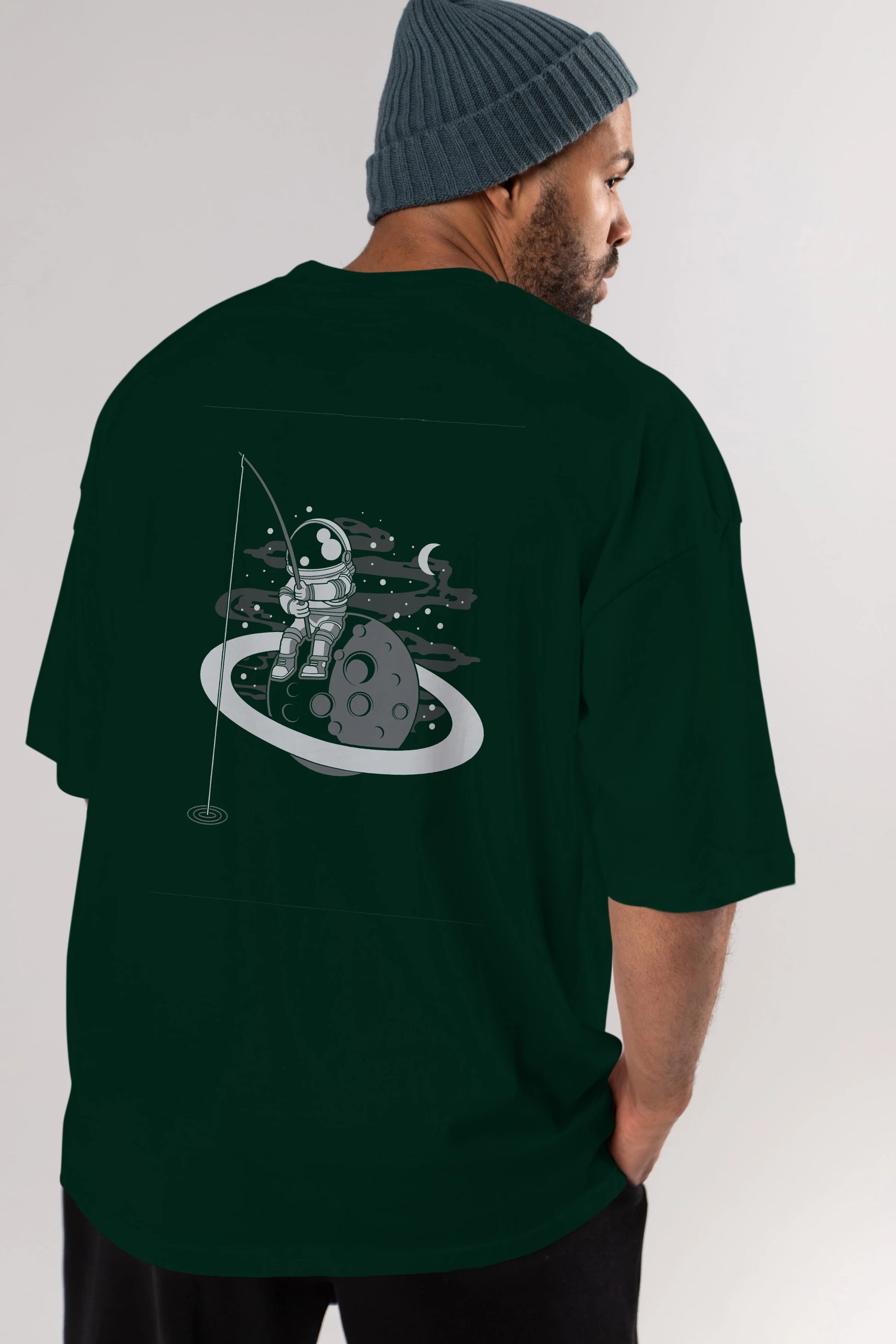 Astronaut  Fishing Arka Baskılı Oversize t-shirt Erkek Kadın Unisex