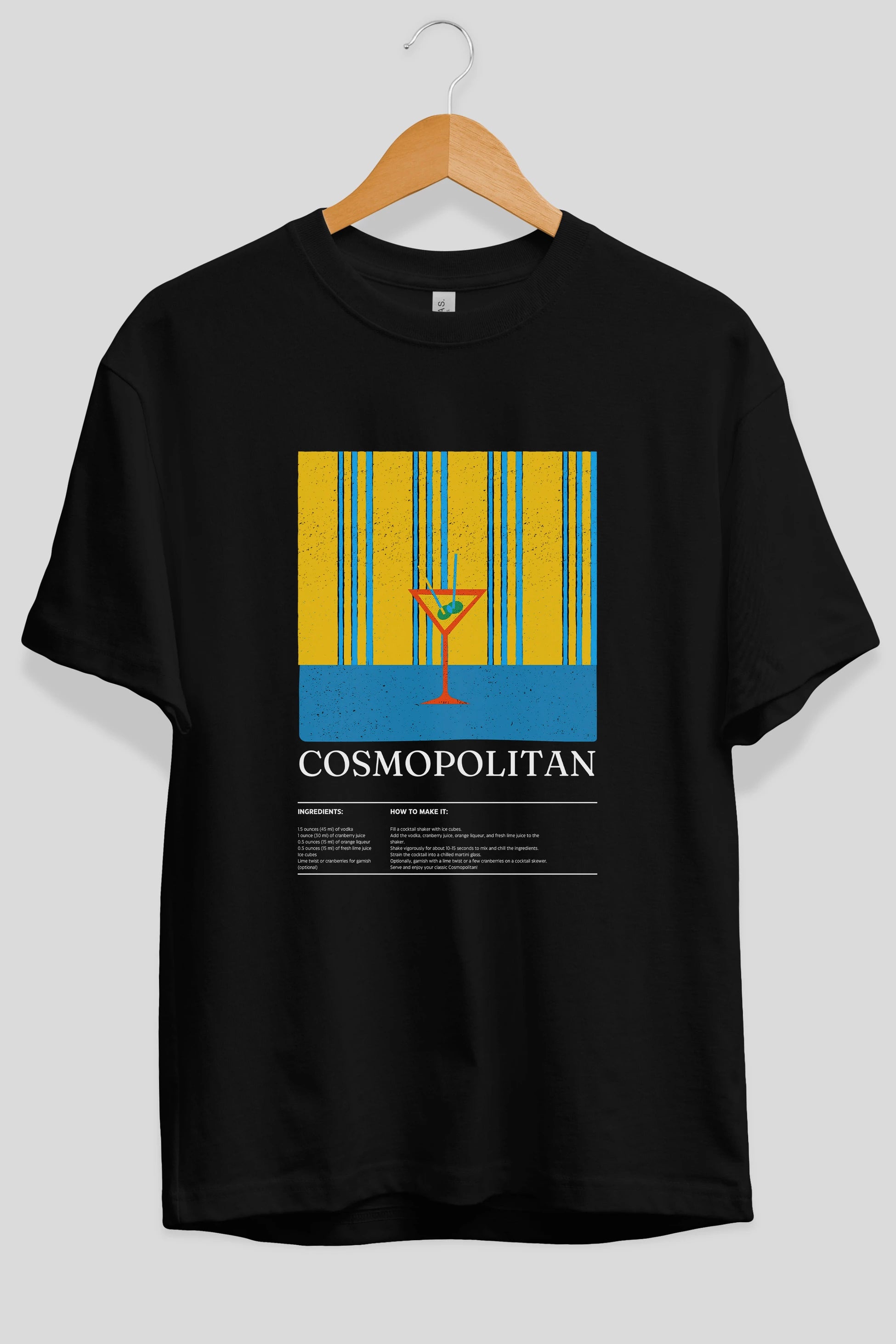 Cosmopolitan Kokteyl Ön Baskılı Oversize t-shirt Erkek Kadın %100 Pamuk Bisiklet Yaka tişort