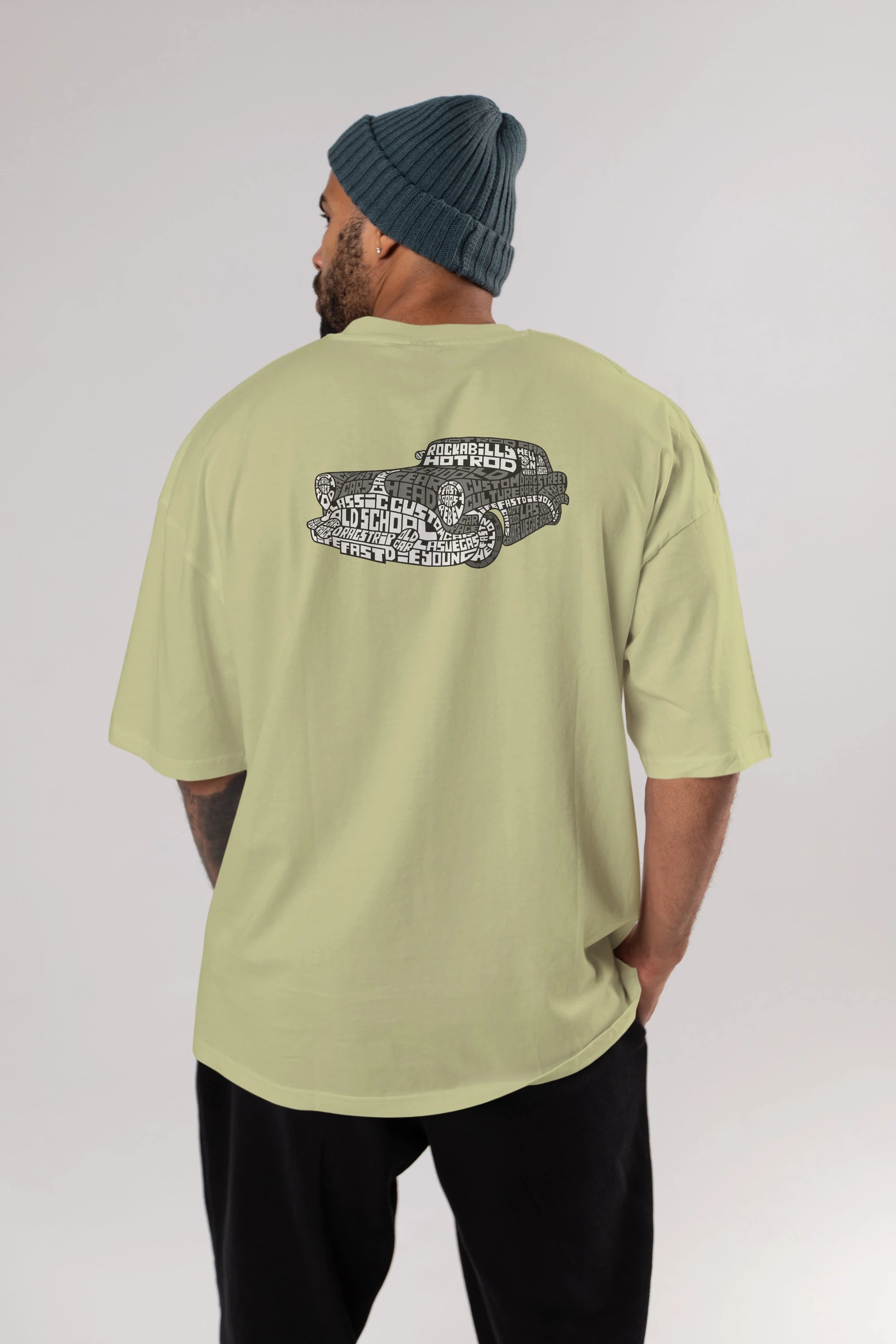 Hotrod Arka Baskılı Oversize t-shirt %100 pamuk Erkek Kadın Unisex