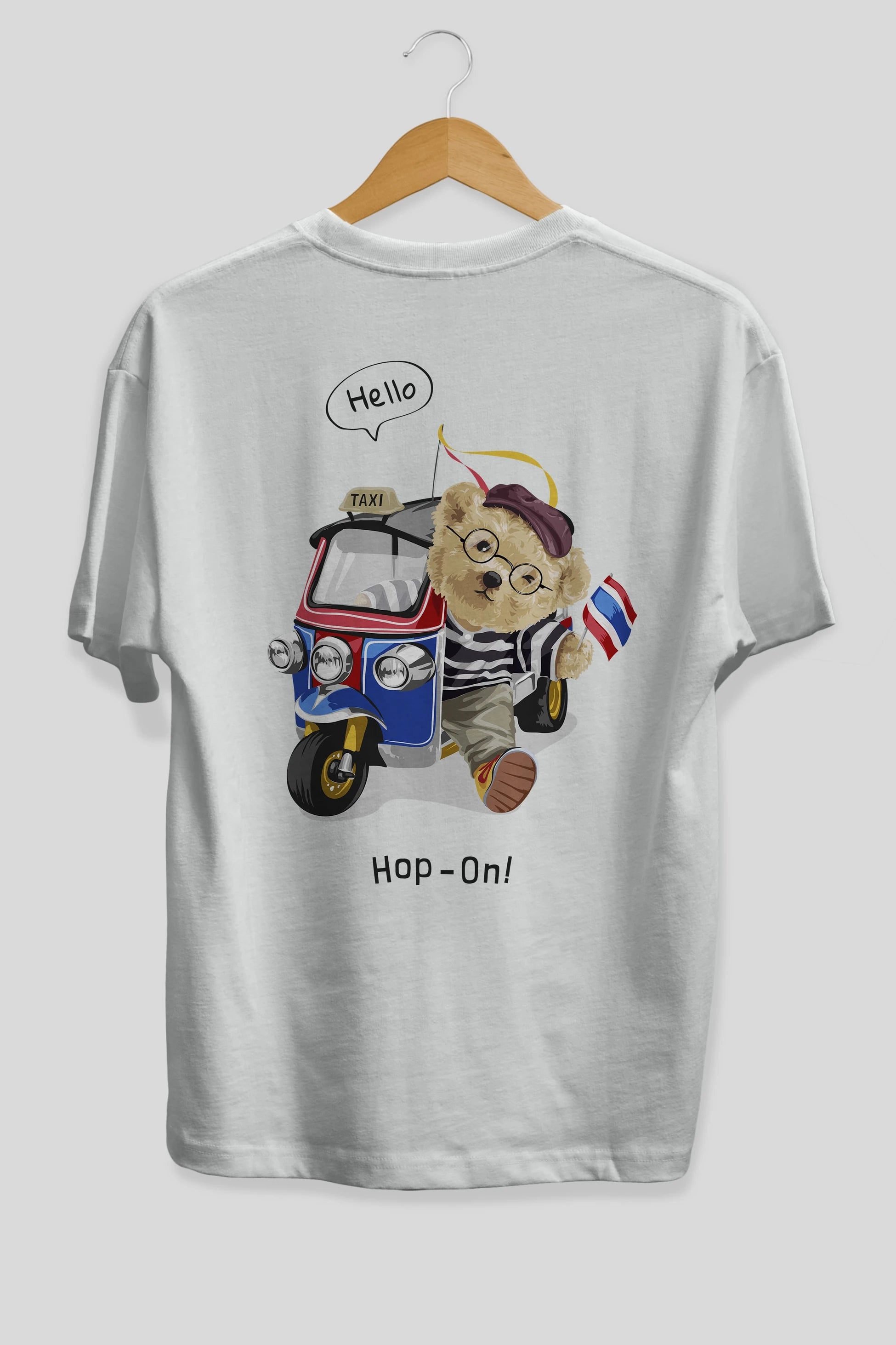 Teddy Bear Hop-On Arka Baskılı Oversize t-shirt Erkek Kadın Unisex %100 Pamuk