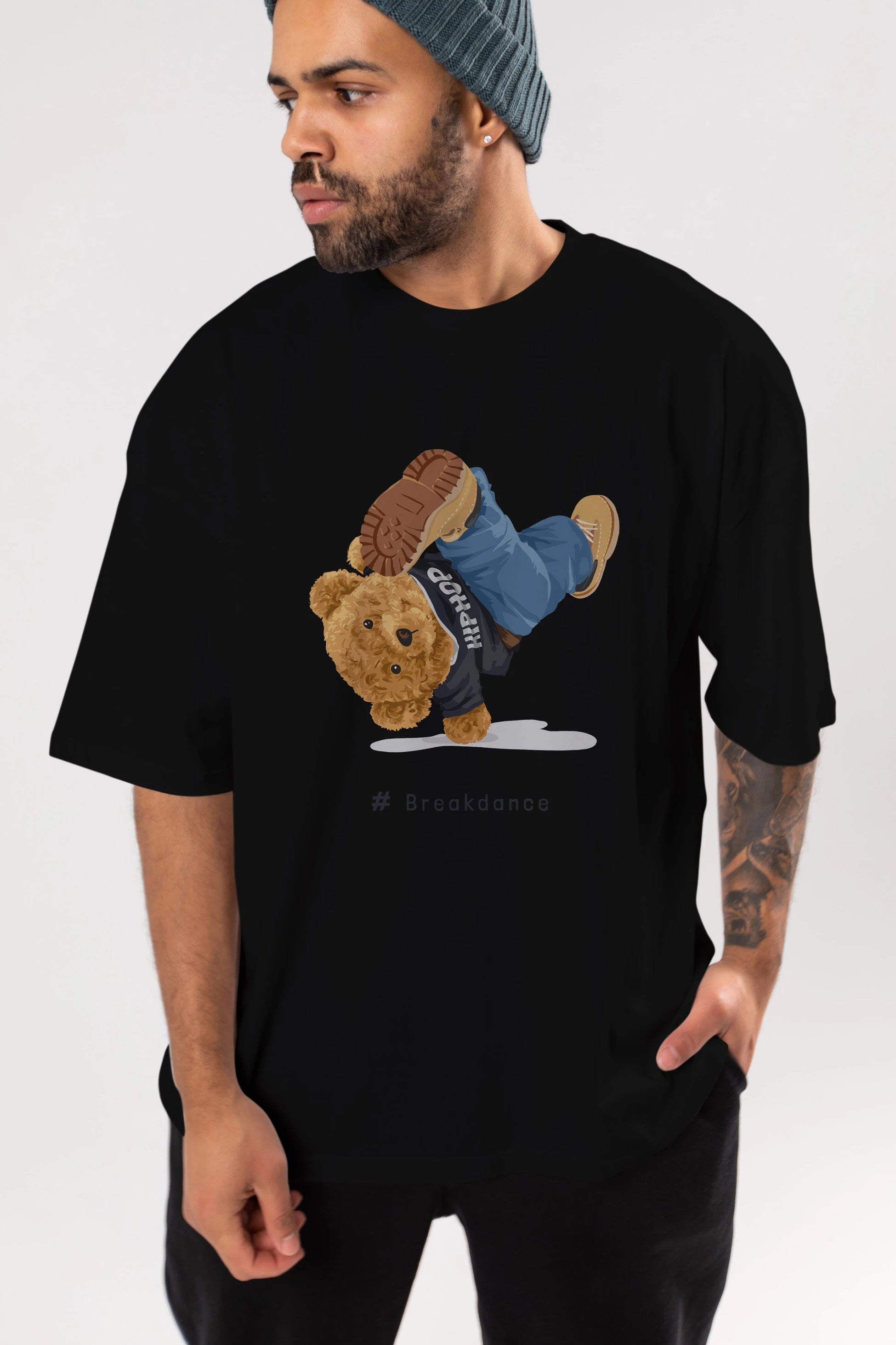 Teddy Bear Breakdance Ön Baskılı Oversize t-shirt Erkek Kadın Unisex %100 Pamuk