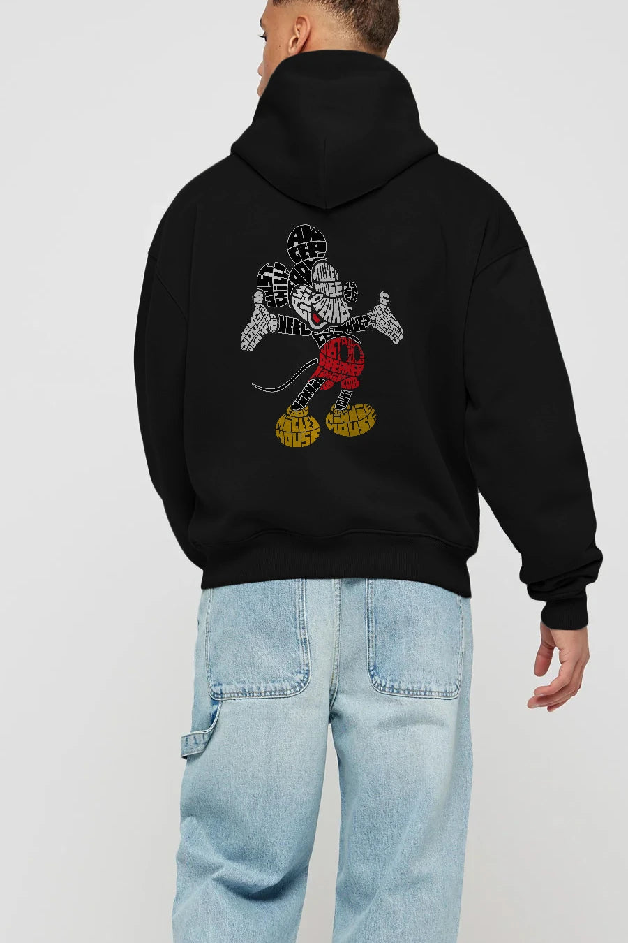 Mickey Arka Baskılı Hoodie Oversize Kapüşonlu Sweatshirt Erkek Kadın Unisex
