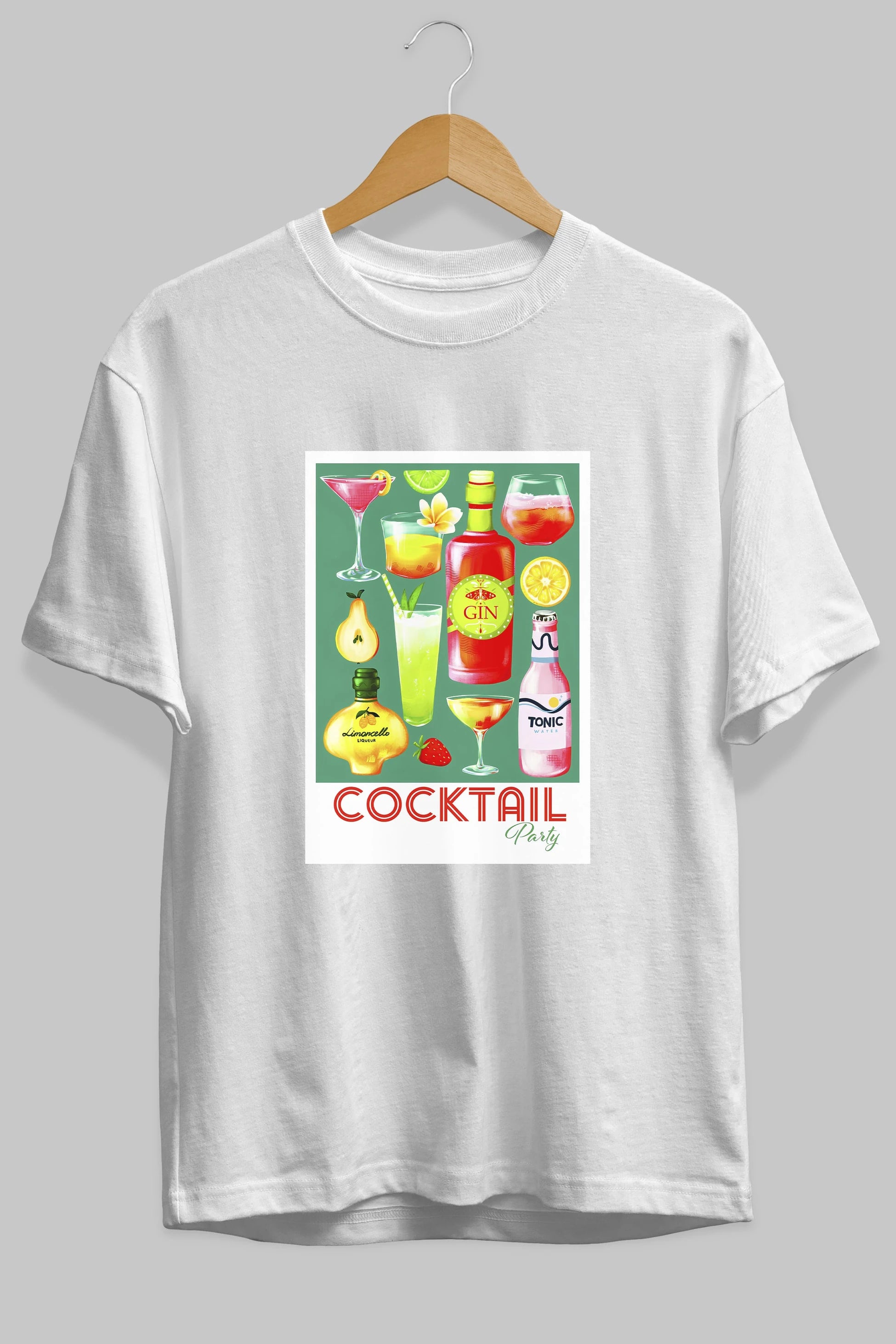 Cocktail Party 2 Ön Baskılı Oversize t-shirt Erkek Kadın Unisex %100 Pamuk Bisiklet Yaka tişort