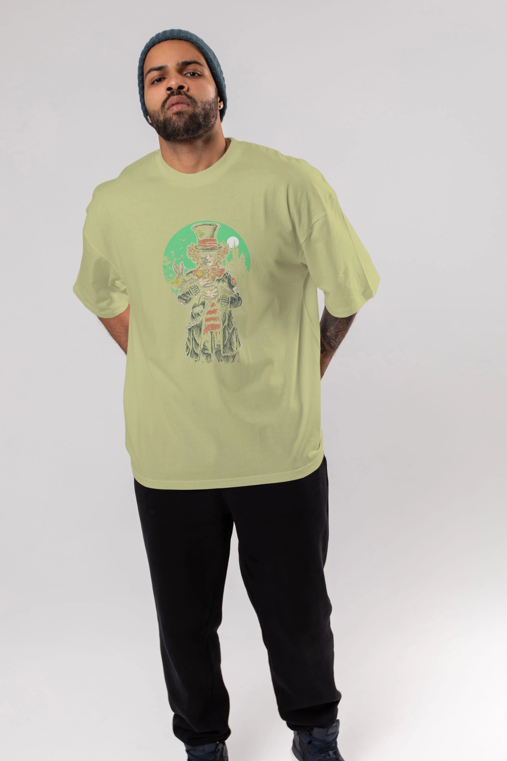 Mad Hatter Ön Baskılı Oversize t-shirt Erkek Kadın Unisex %100 Pamuk tişort