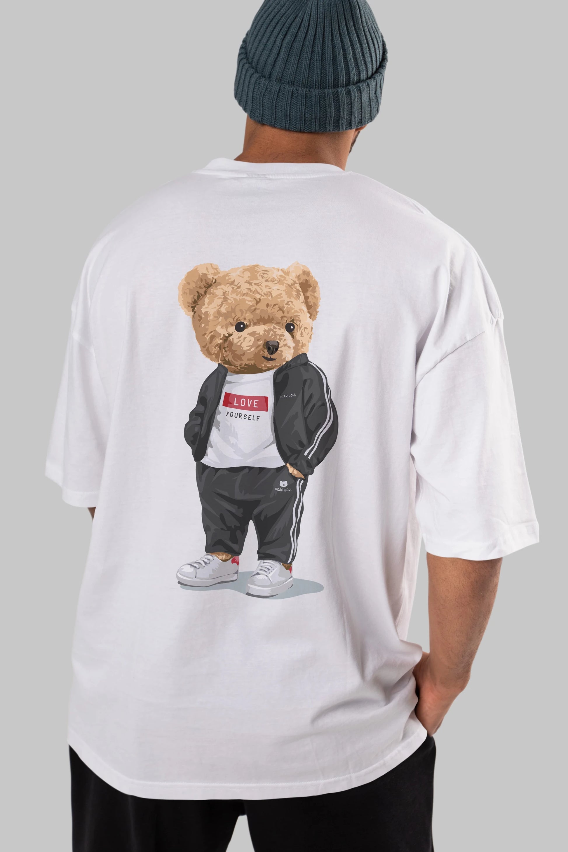 Teddy Bear Love Yourself Arka Baskılı Oversize t-shirt Erkek Kadın Unisex %100 Pamuk