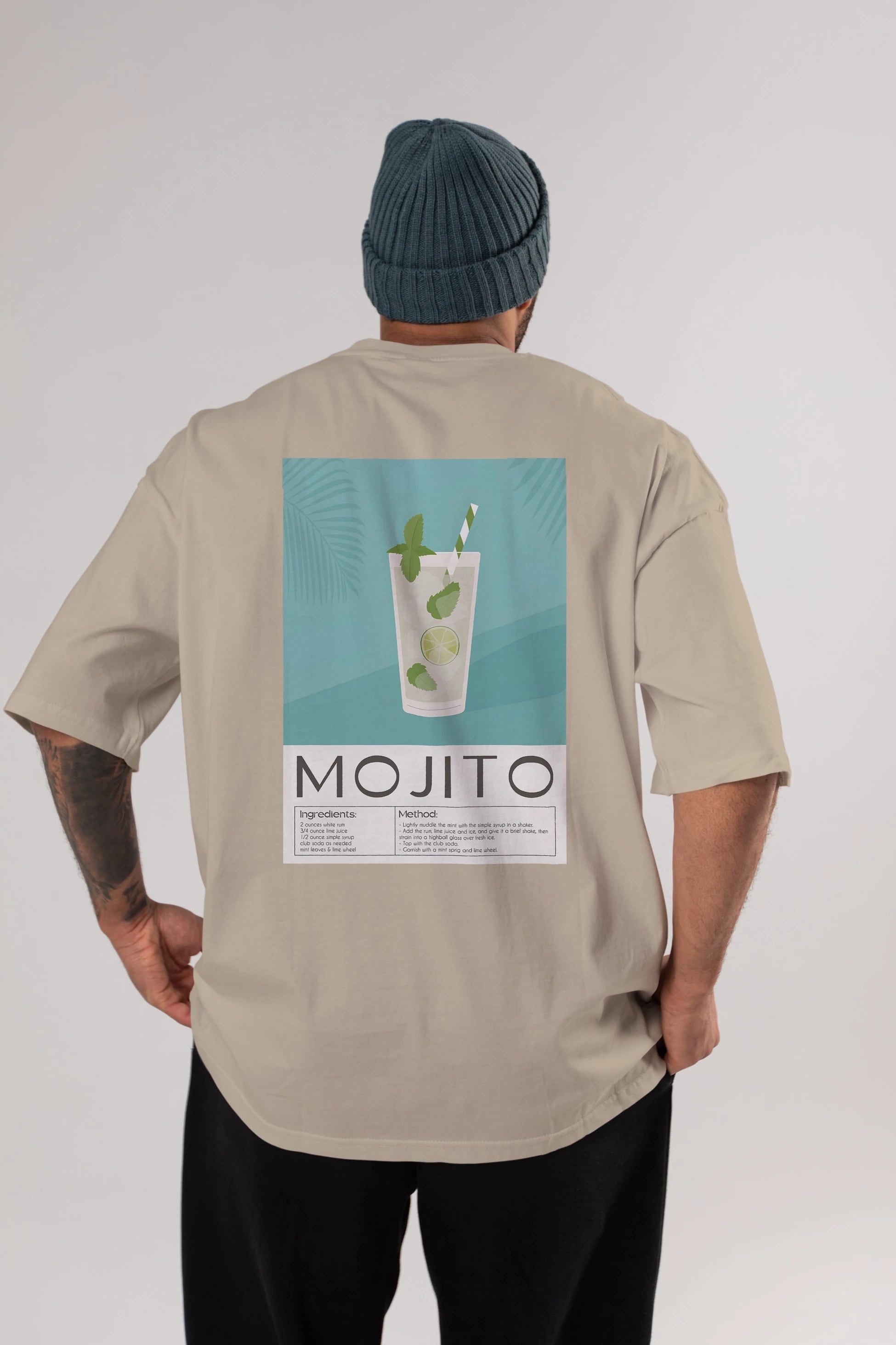 Mojito 4 Arka Baskılı Oversize t-shirt Erkek Kadın Unisex %100 Pamuk Bisiklet Yaka tişort