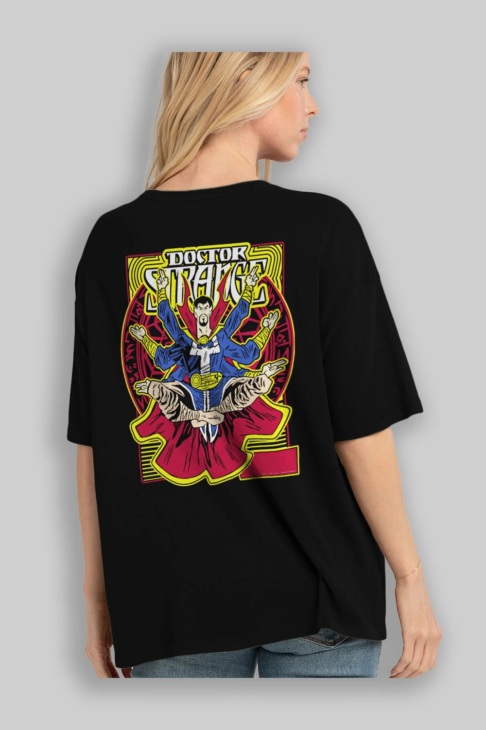 Doctor Strange (1) Arka Baskılı Oversize t-shirt Erkek Kadın Unisex %100 Pamuk Bisiklet Yaka tişort
