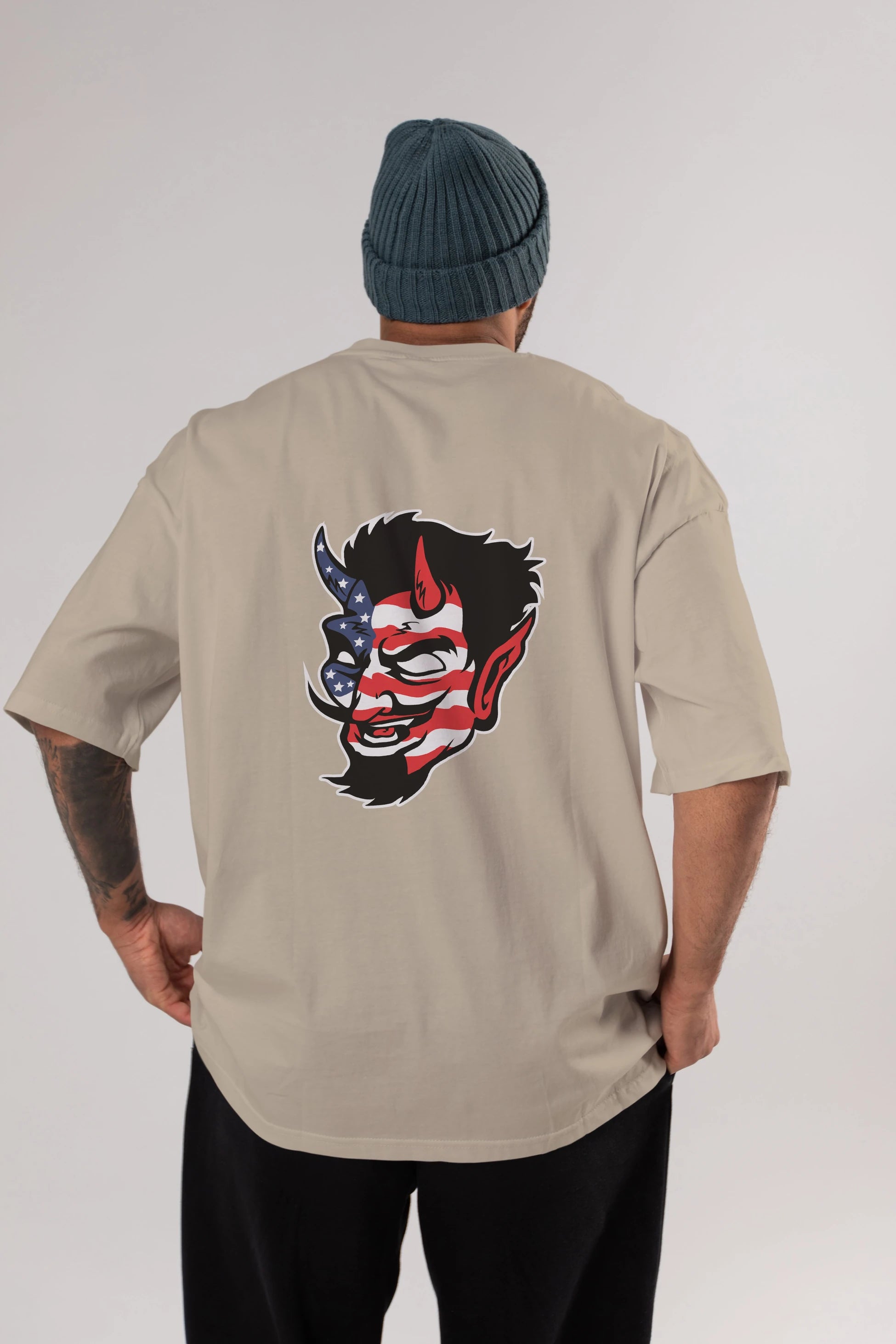 American Devil Arka Baskılı Oversize t-shirt Erkek Kadın Unisex %100 Pamuk tişort