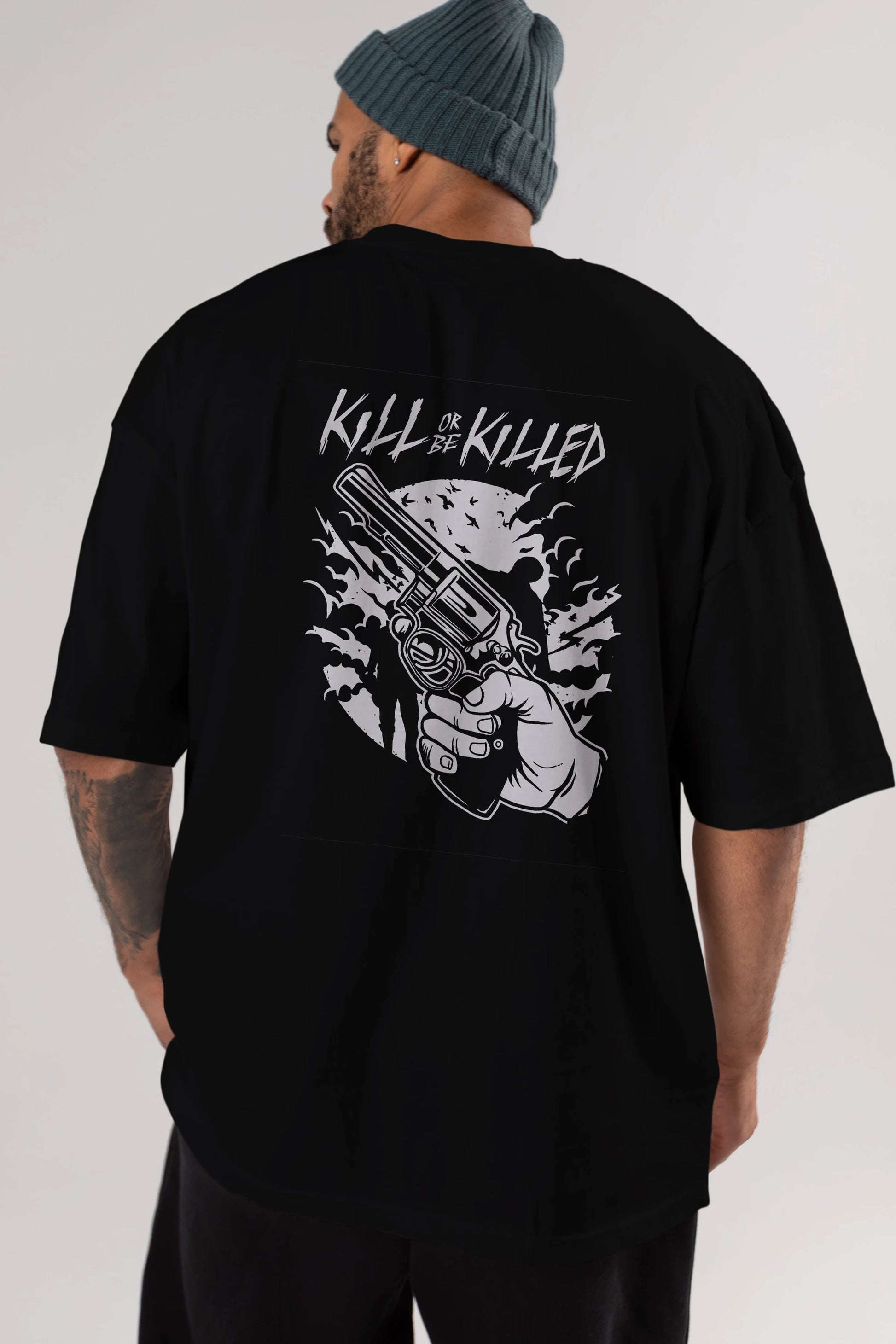 Zombie Shooter Arka Baskılı Oversize t-shirt Erkek Kadın Unisex %100 Pamuk