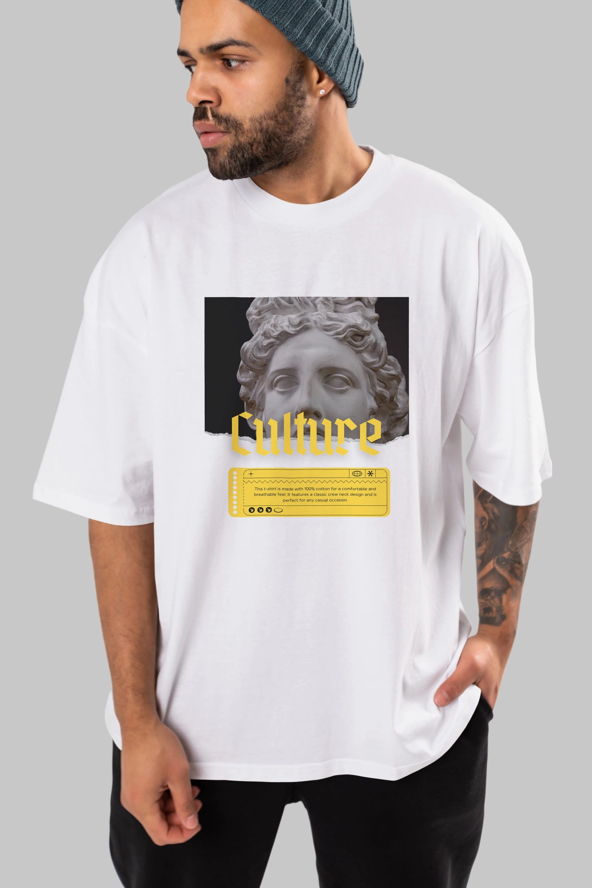 Culture Yazılı Ön Baskılı Oversize t-shirt Erkek Kadın Unisex