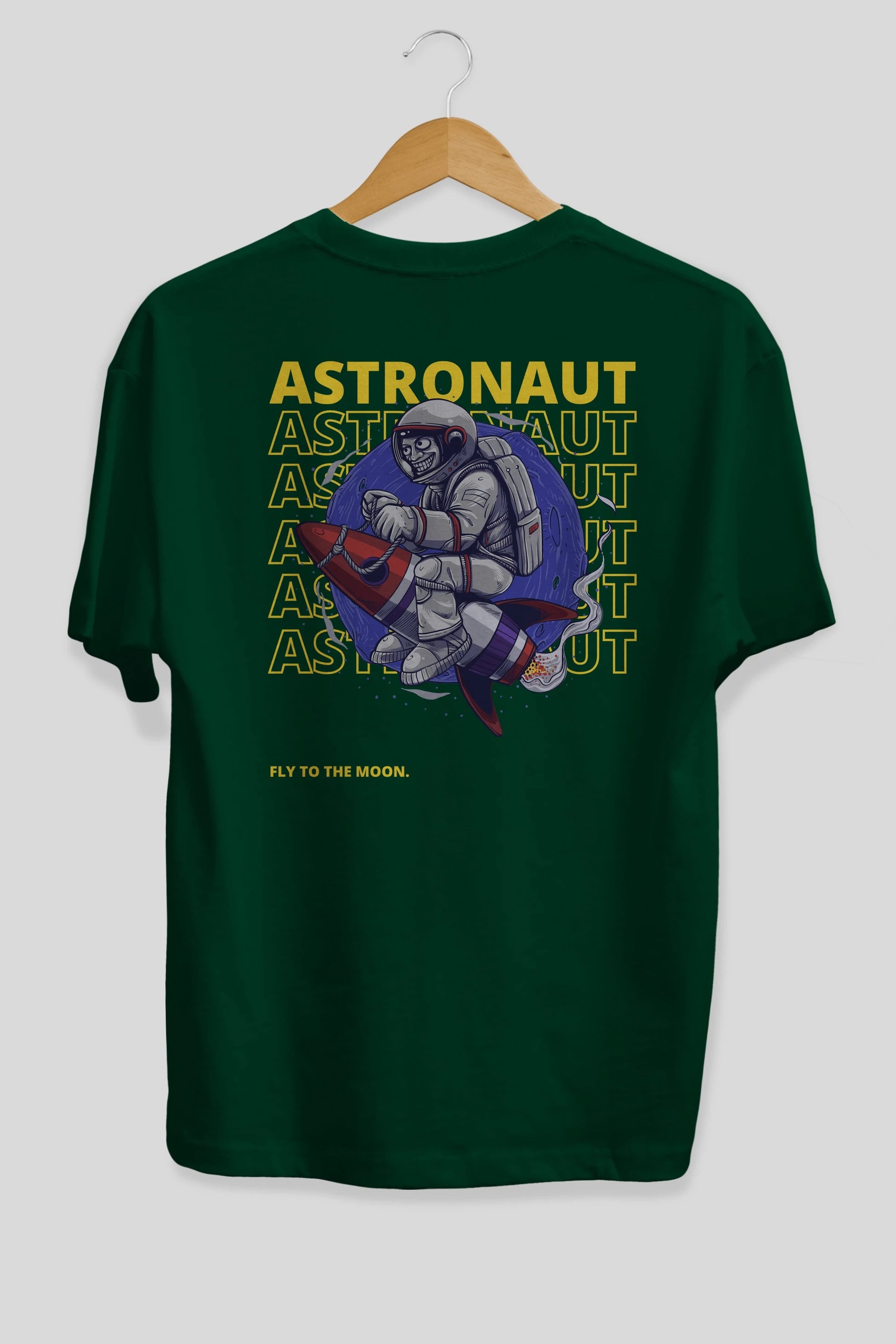 Astronaut Fly to the Moon Yazılı Arka Baskılı Oversize t-shirt Erkek Kadın Unisex