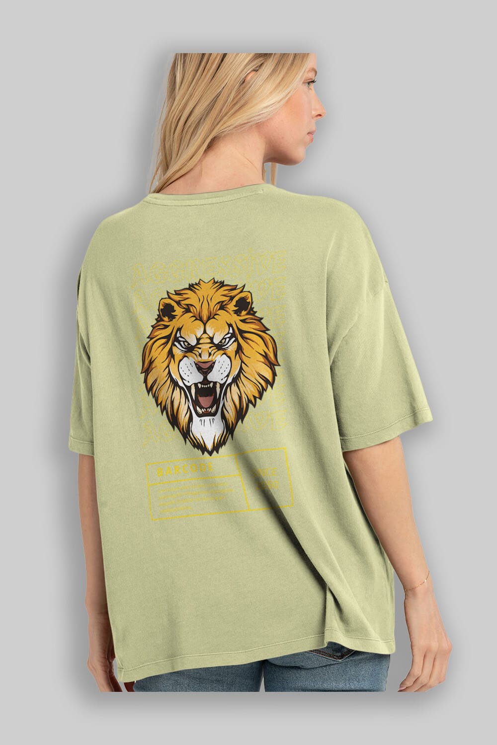 Aggressive Lion Arka Baskılı Oversize t-shirt Erkek Kadın Unisex