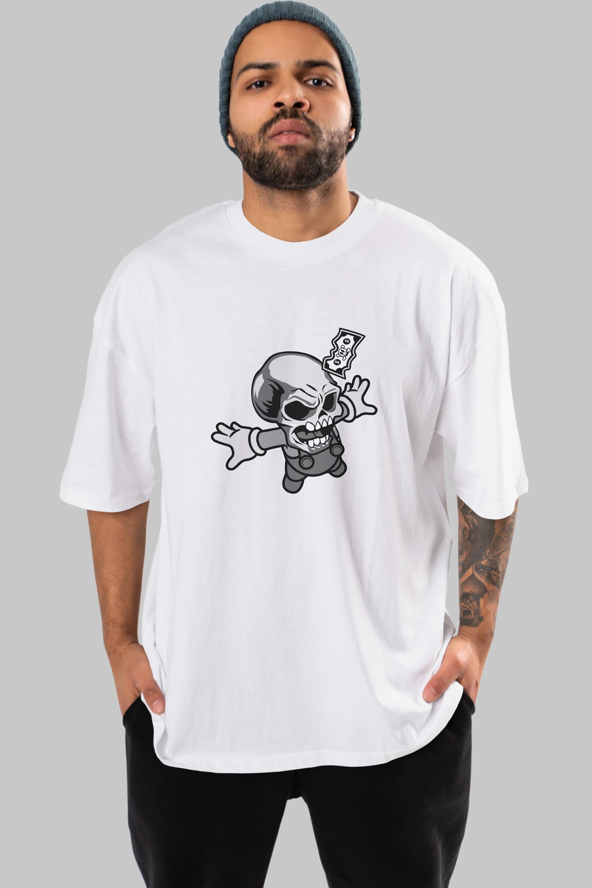 Skull Drowning Ön Baskılı Oversize t-shirt Erkek Kadın Unisex %100 Pamuk tişort