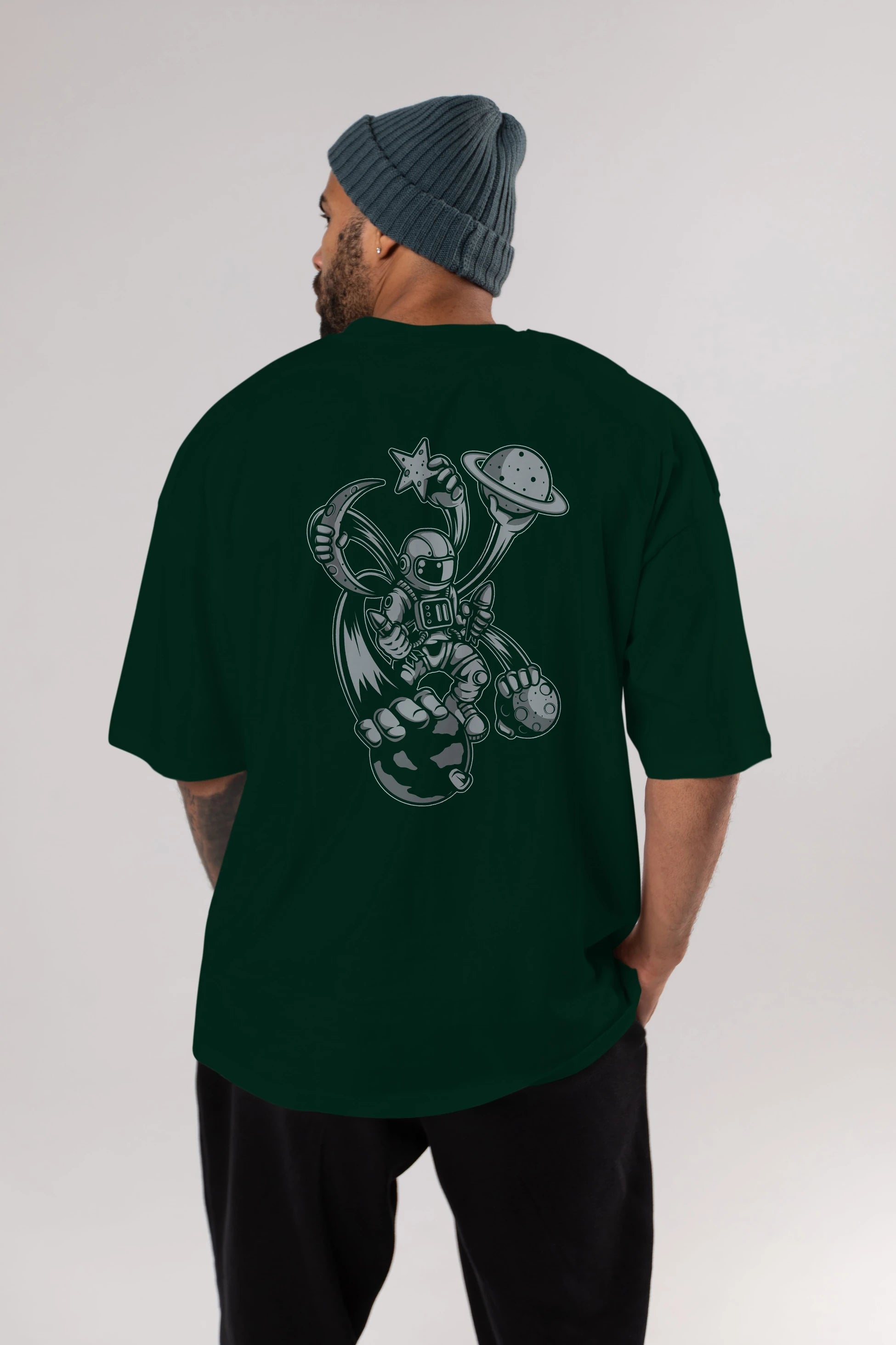Astronaut Multiple Hands Arka Baskılı Oversize t-shirt Erkek Kadın Unisex