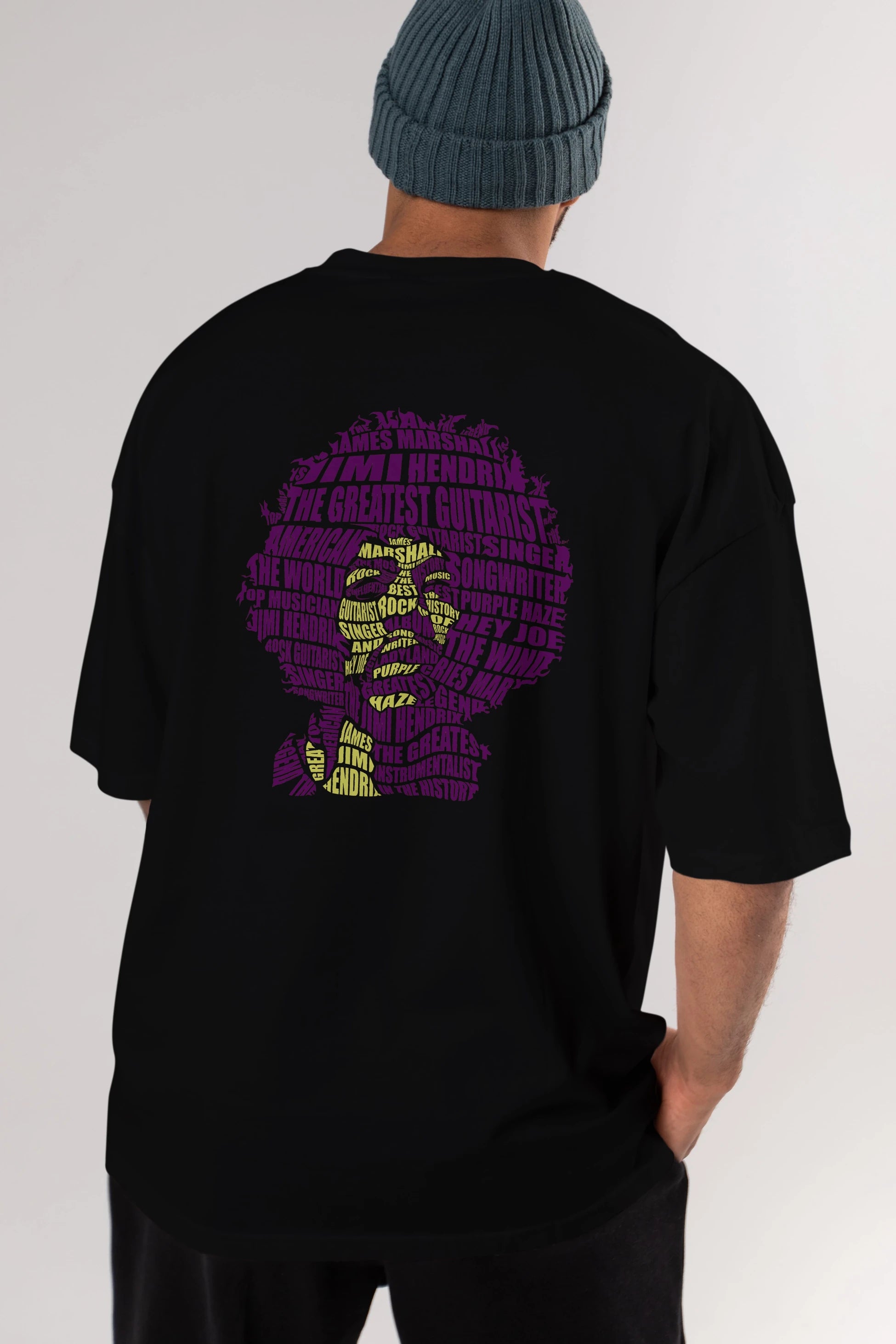 Jimmy Hendrix Calligram Arka Baskılı Oversize t-shirt %100 pamuk Erkek Kadın Unisex
